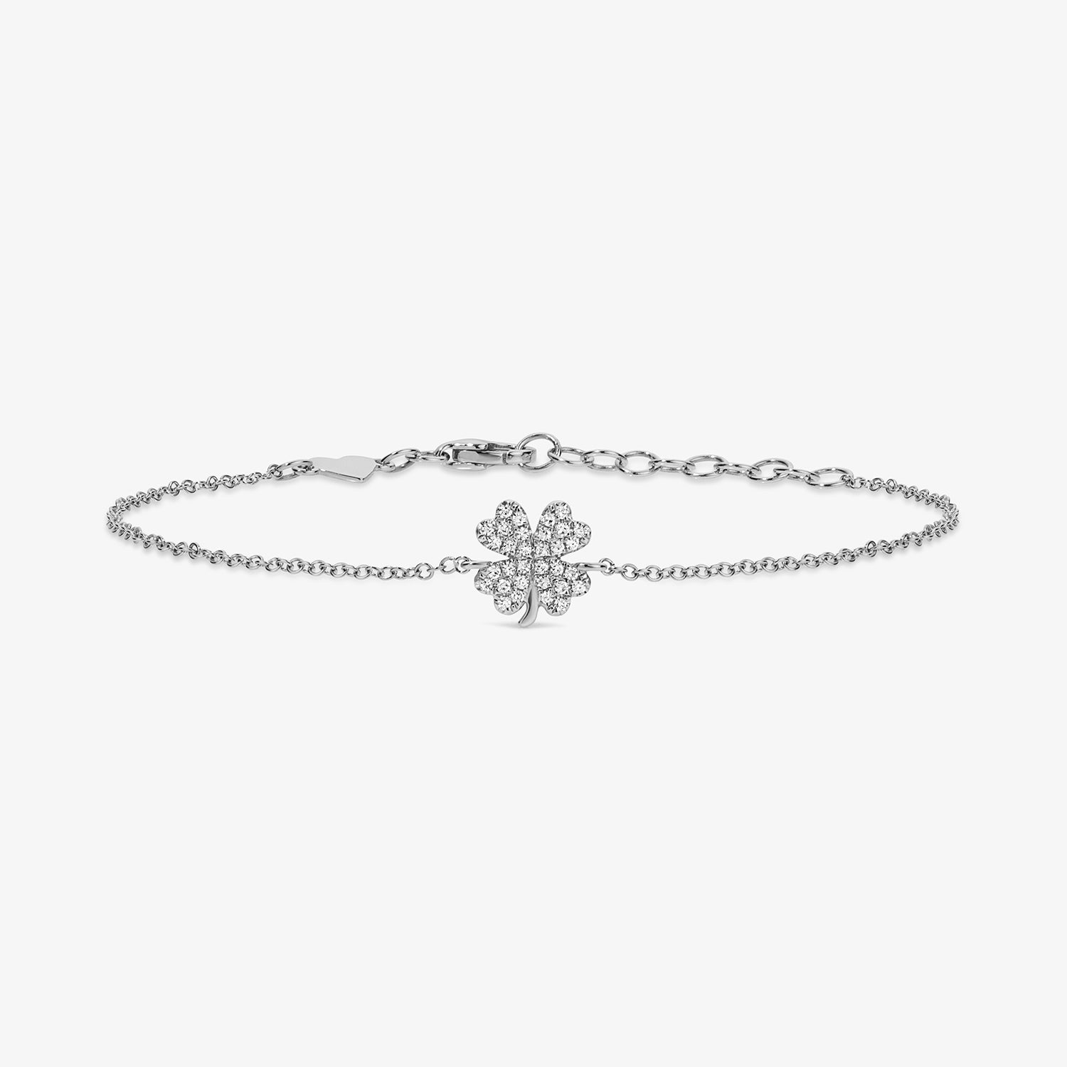 Mini Token Pave Four Leaf Clover Bracelet 14K White Gold