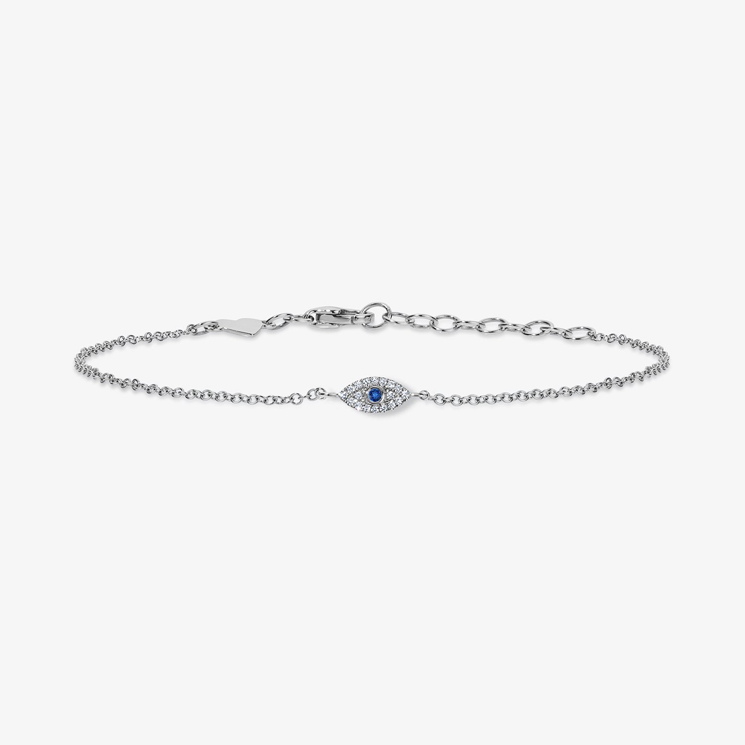 Mini Token Pave Evil Eye Bracelet 14K White Gold