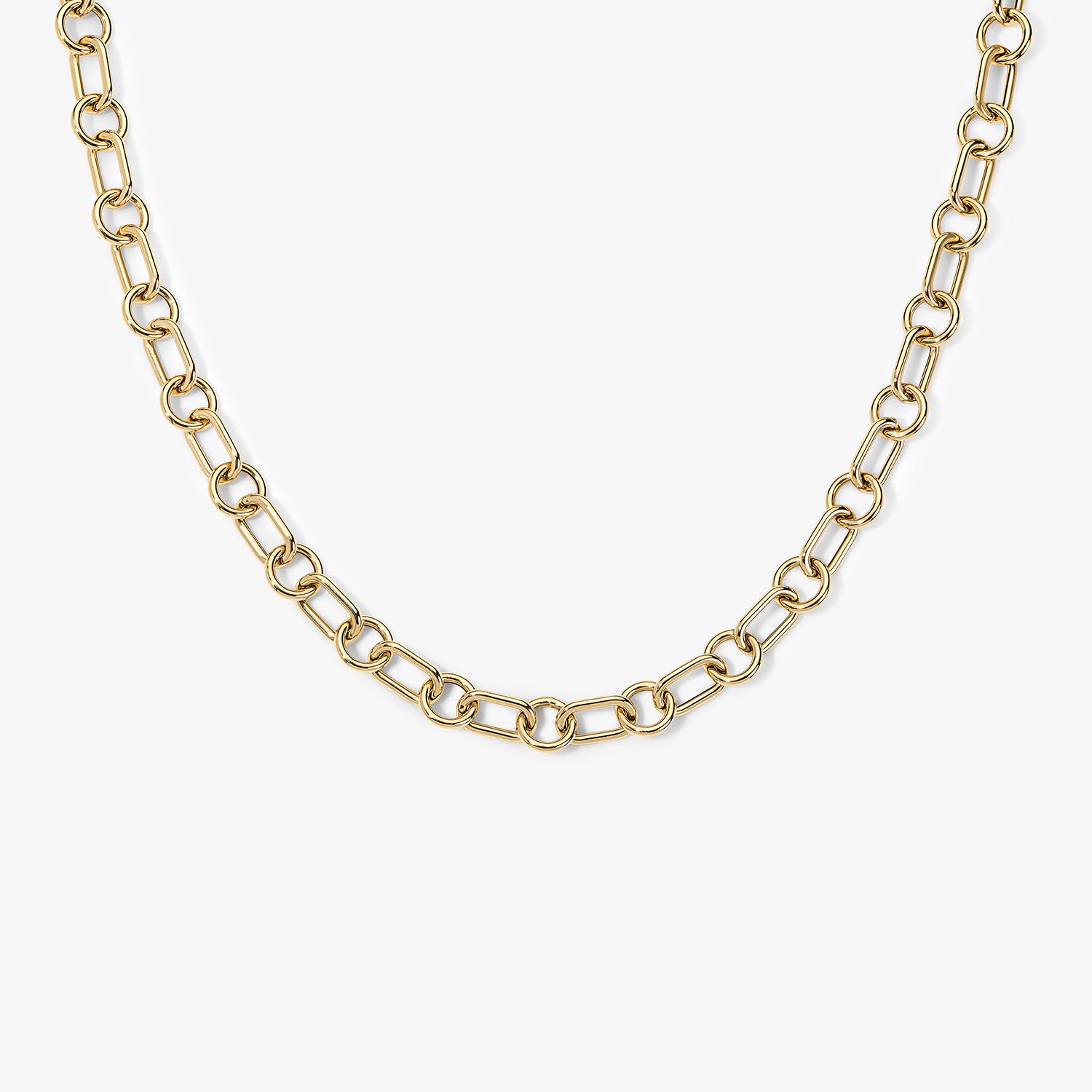 Airy Oval Round Chain Necklace 14K Yellow Gold