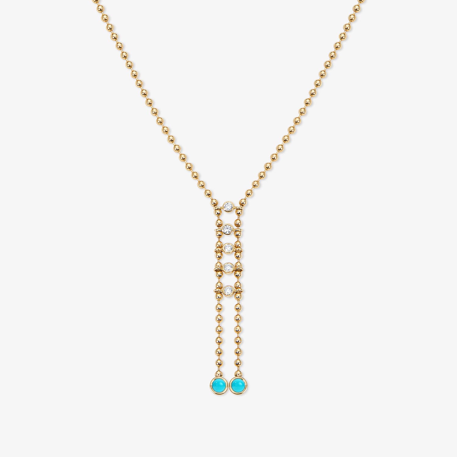 Dakota Turquoise Lariat Necklace 14K Yellow Gold