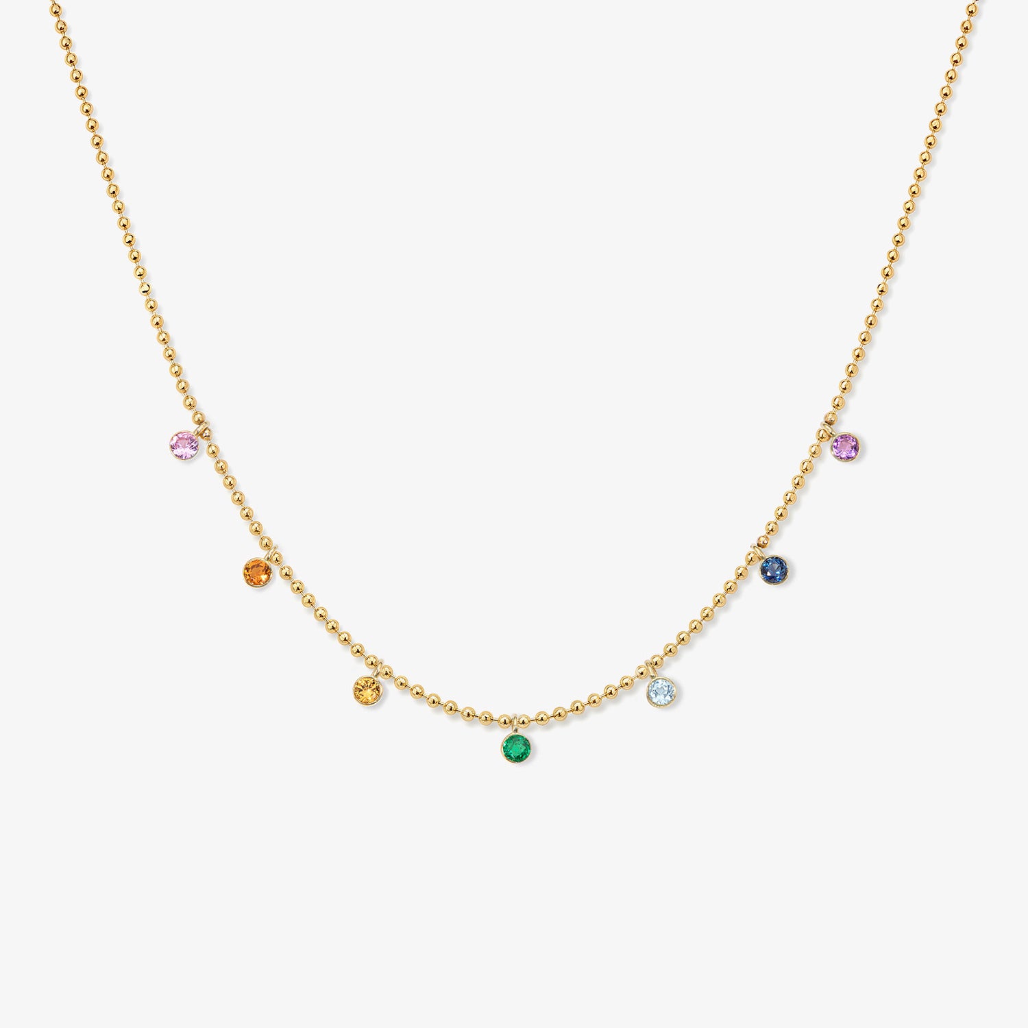 Dakota 7 Gemstone Shaker Necklace 14K Yellow Gold