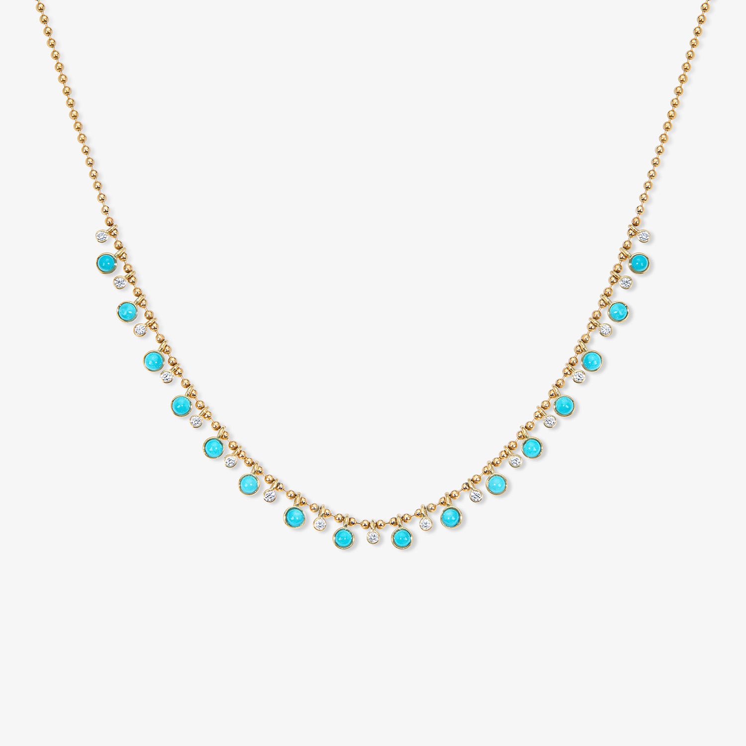 Dakota Turquoise Shaker Necklace 14K Yellow Gold 14-16in