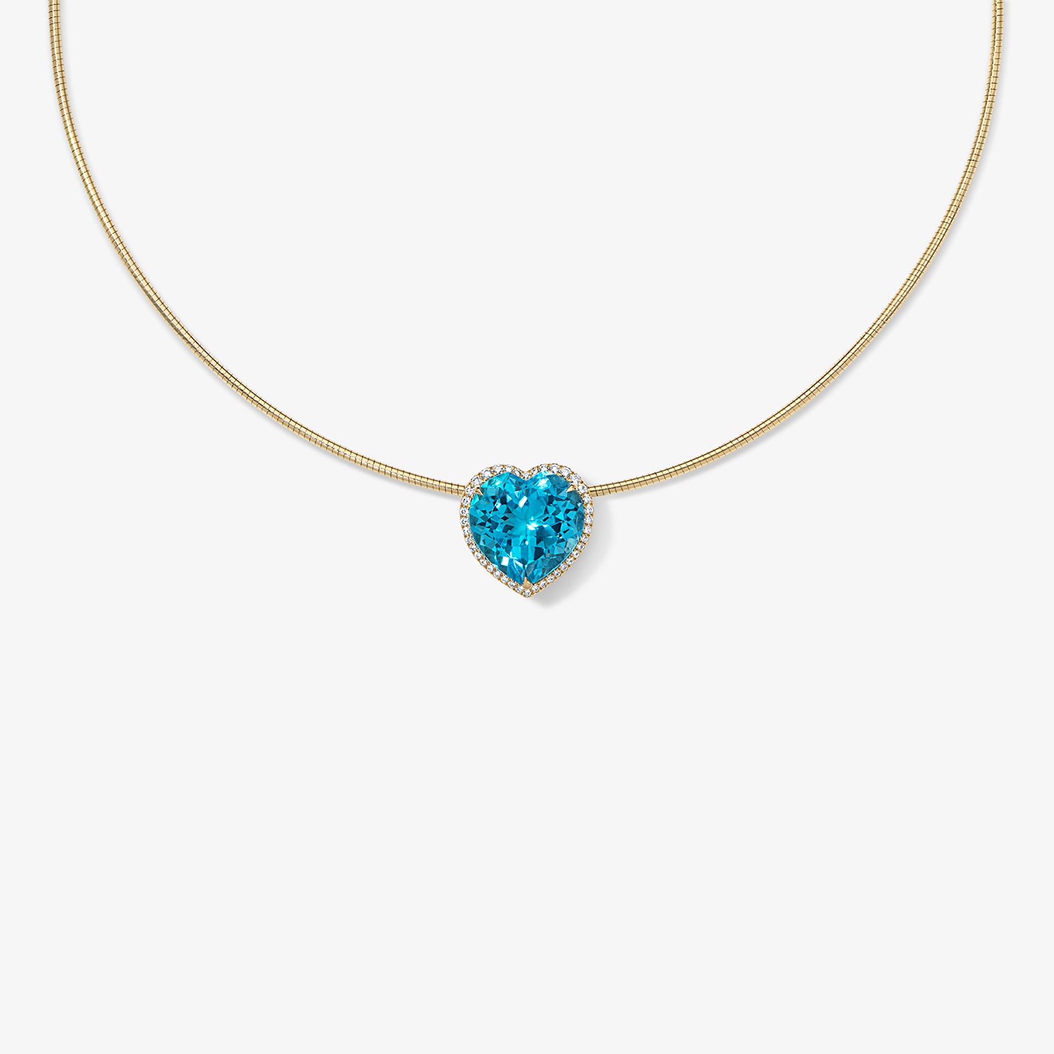 Swiss Blue Topaz Heart Candy Button Pendant on Omega Chain