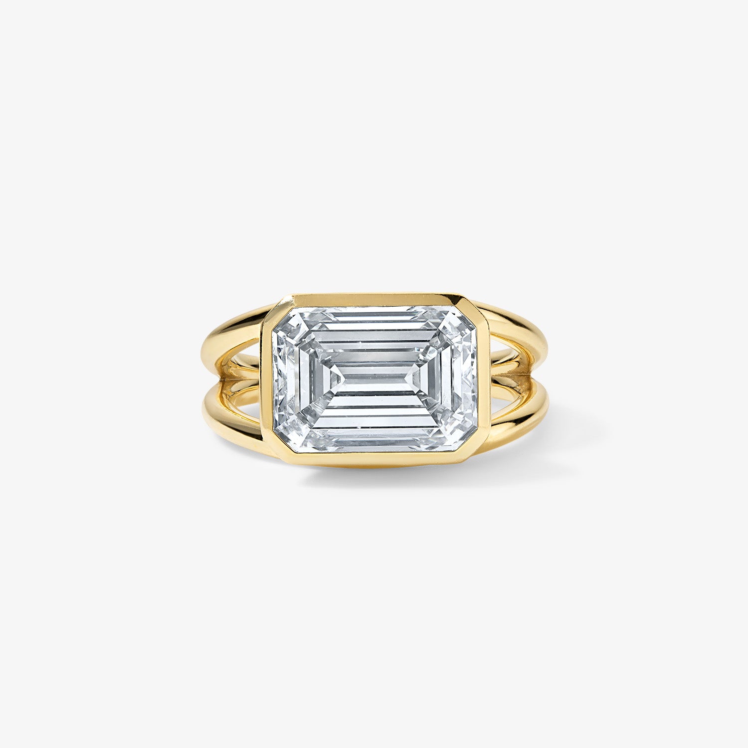 Signature Emerald Cut Bezel Set Split Shank Engagement Ring