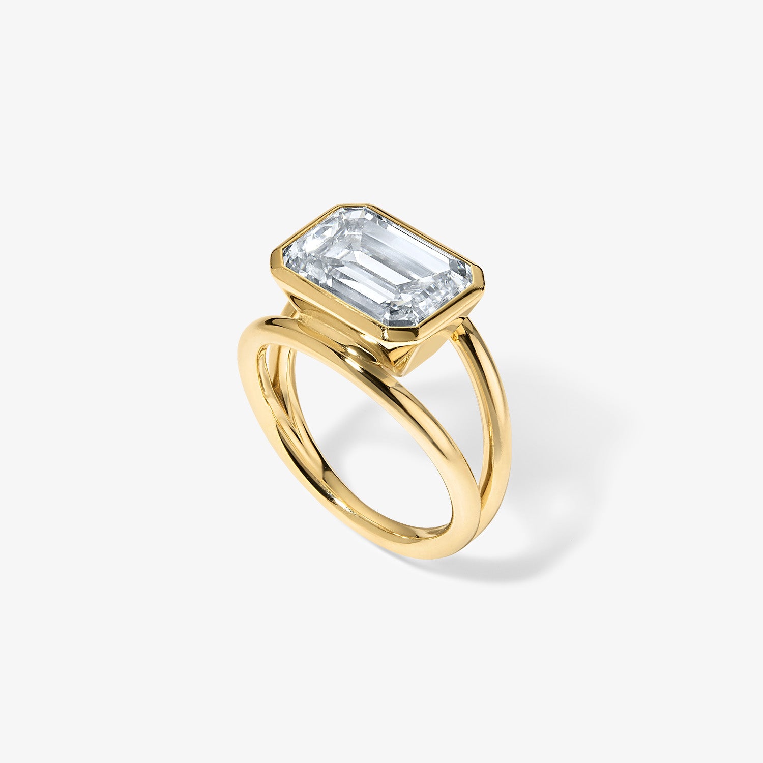 Signature Emerald Cut Bezel Set Split Shank Engagement Ring