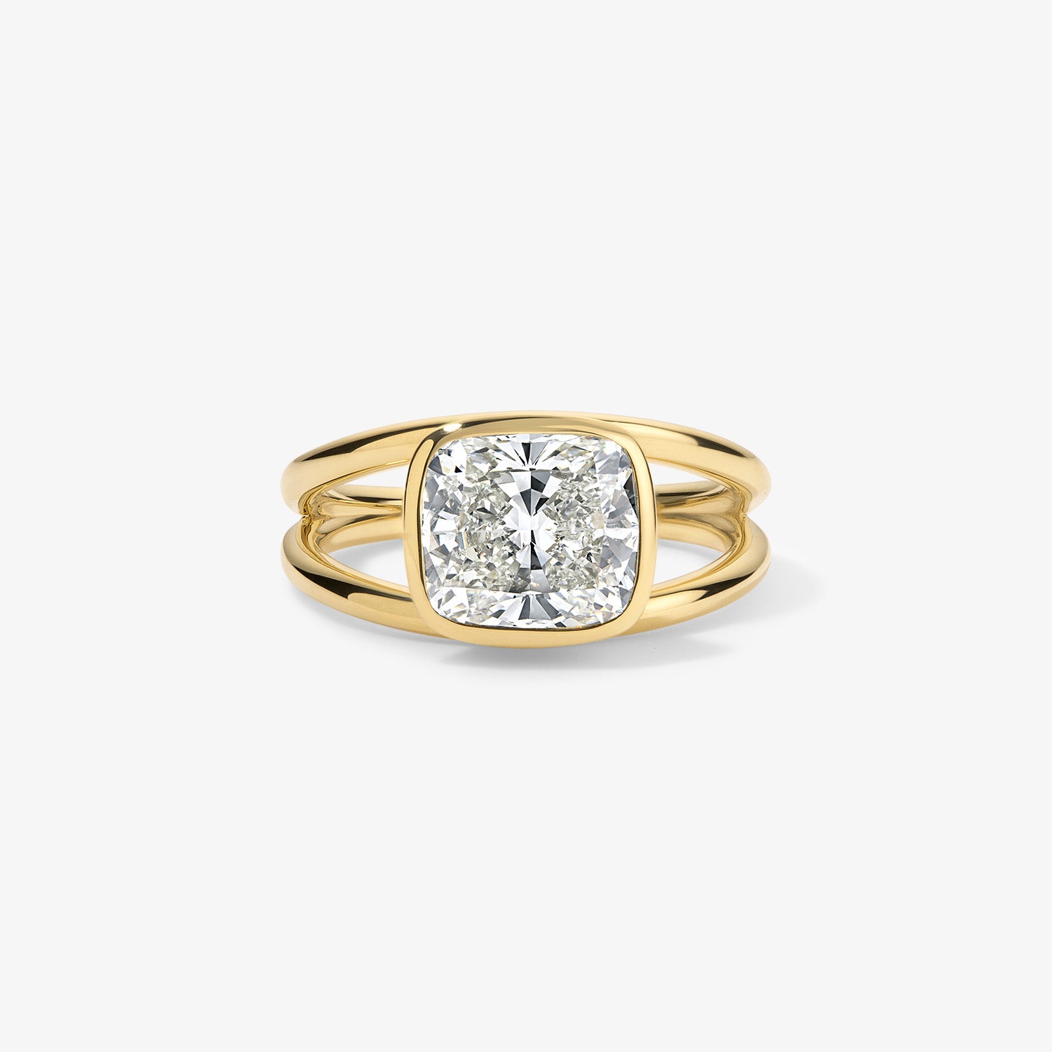 Signature Cushion Cut Bezel Set Split Shank Engagement Ring