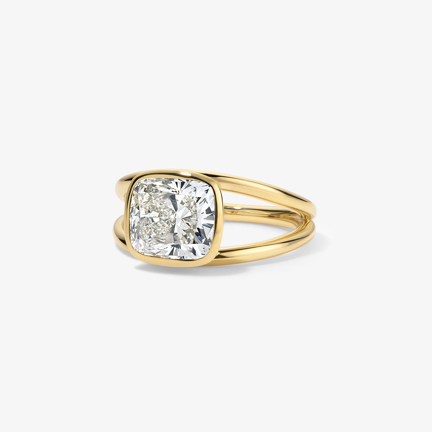 Signature Cushion Cut Bezel Set Split Shank Engagement Ring