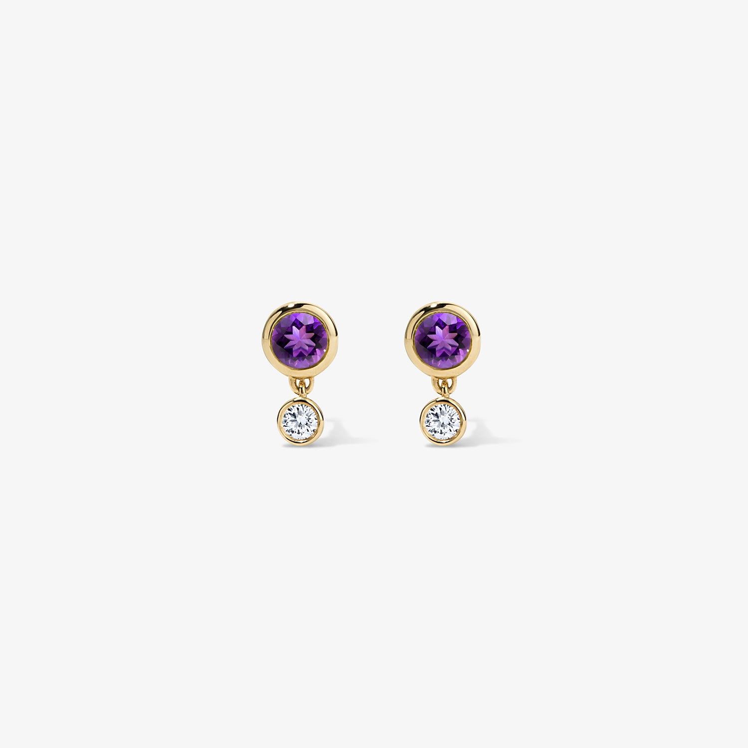 Margot Two Stone Bezel Stud Earrings 14K Yellow Gold Amethyst