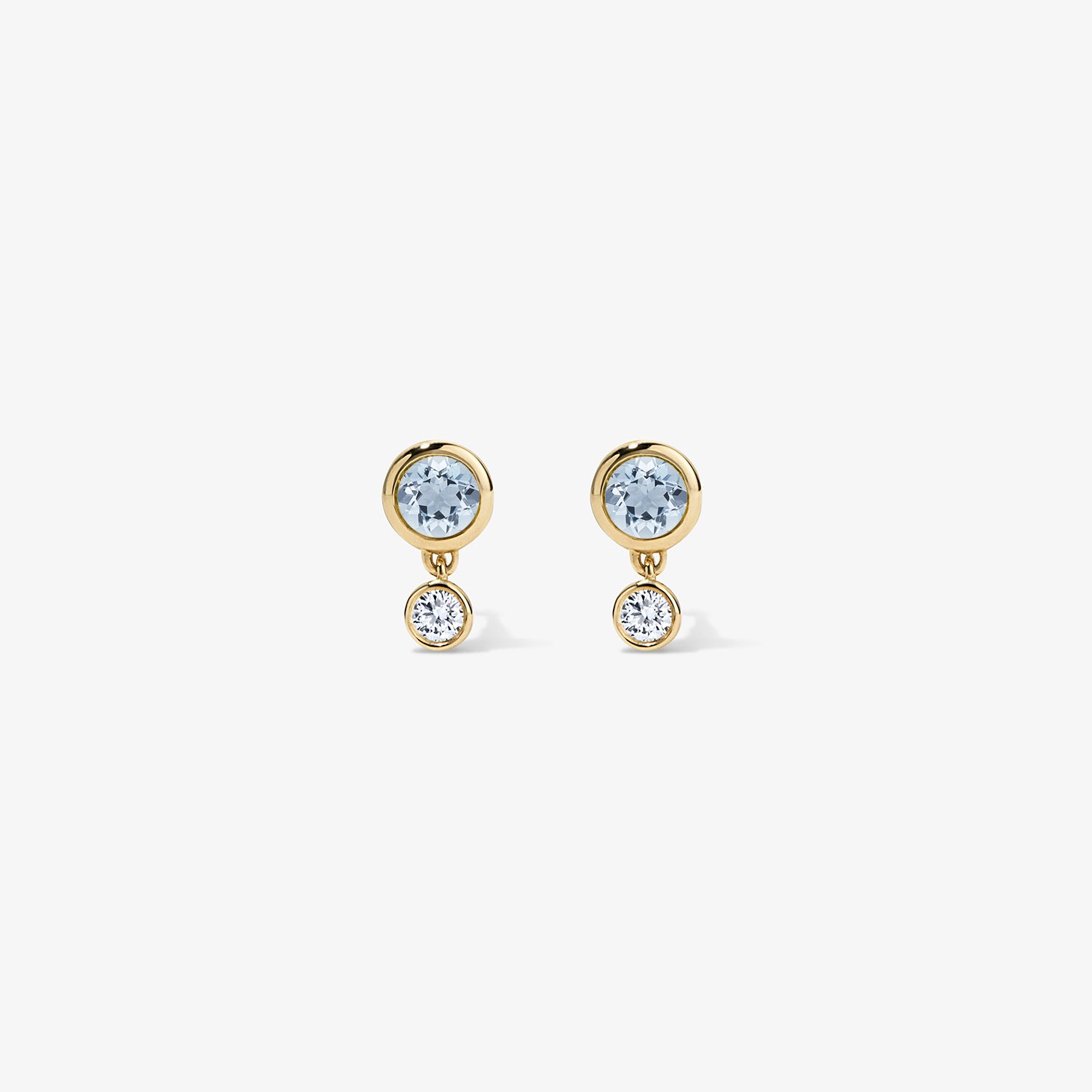 Margot Two Stone Bezel Stud Earrings 14K Yellow Gold Aquamarine