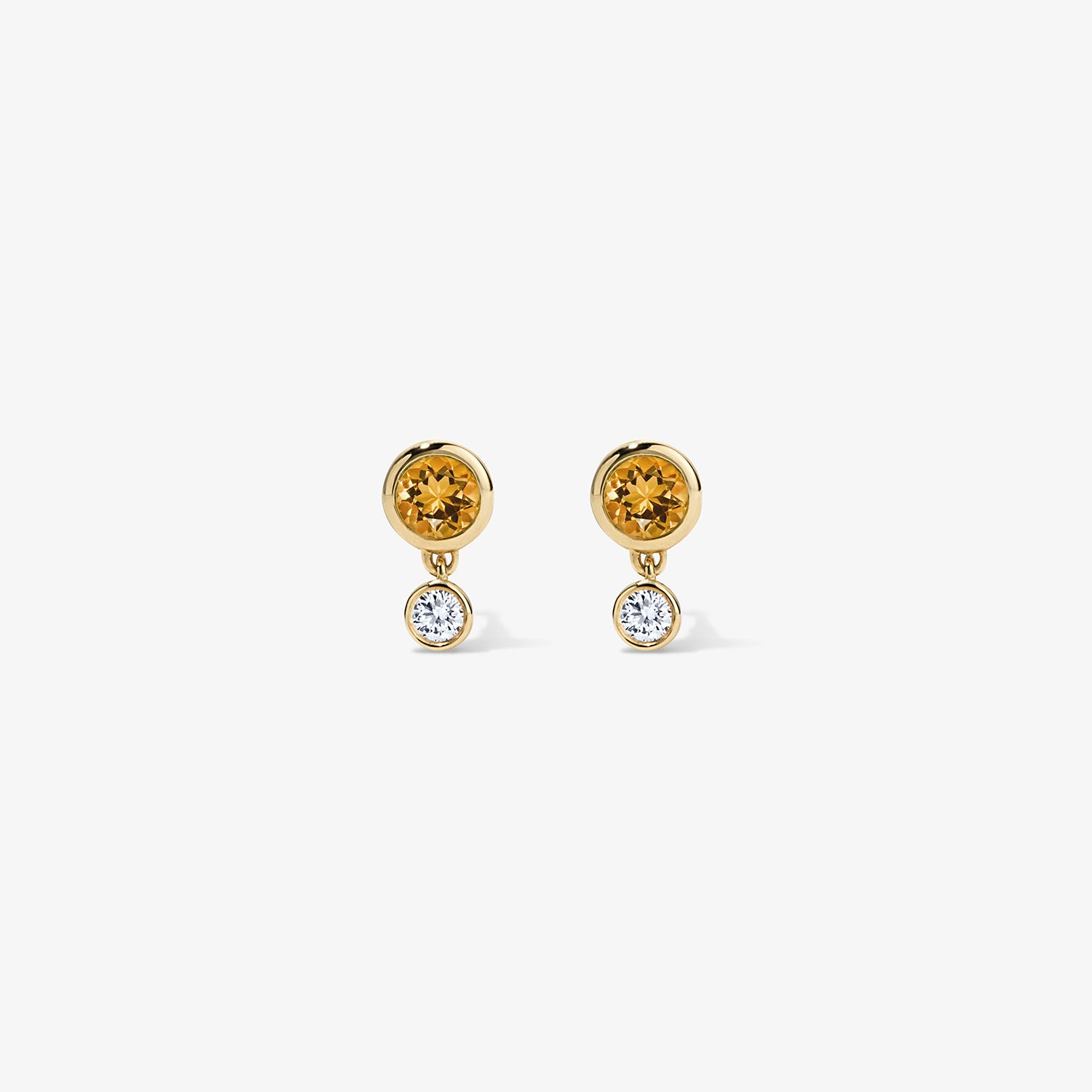 Margot Two Stone Bezel Stud Earrings 14K Yellow Gold Citrine