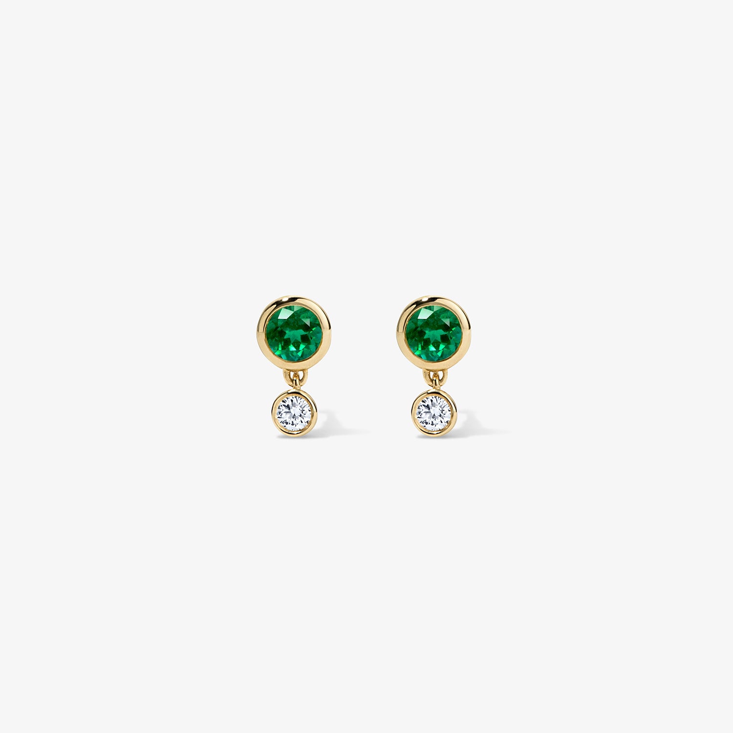 Margot Two Stone Bezel Stud Earrings 14K Yellow Gold Emerald