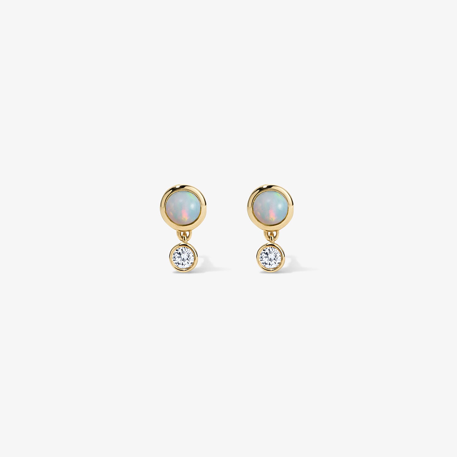 Margot Two Stone Bezel Stud Earrings 14K Yellow Gold Opal