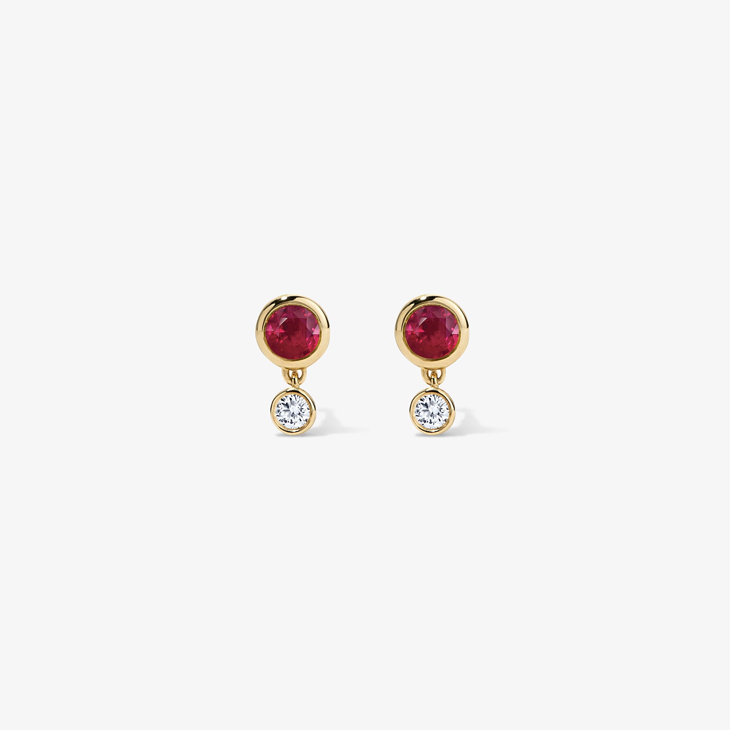 Margot Two Stone Bezel Stud Earrings 14K Yellow Gold Ruby