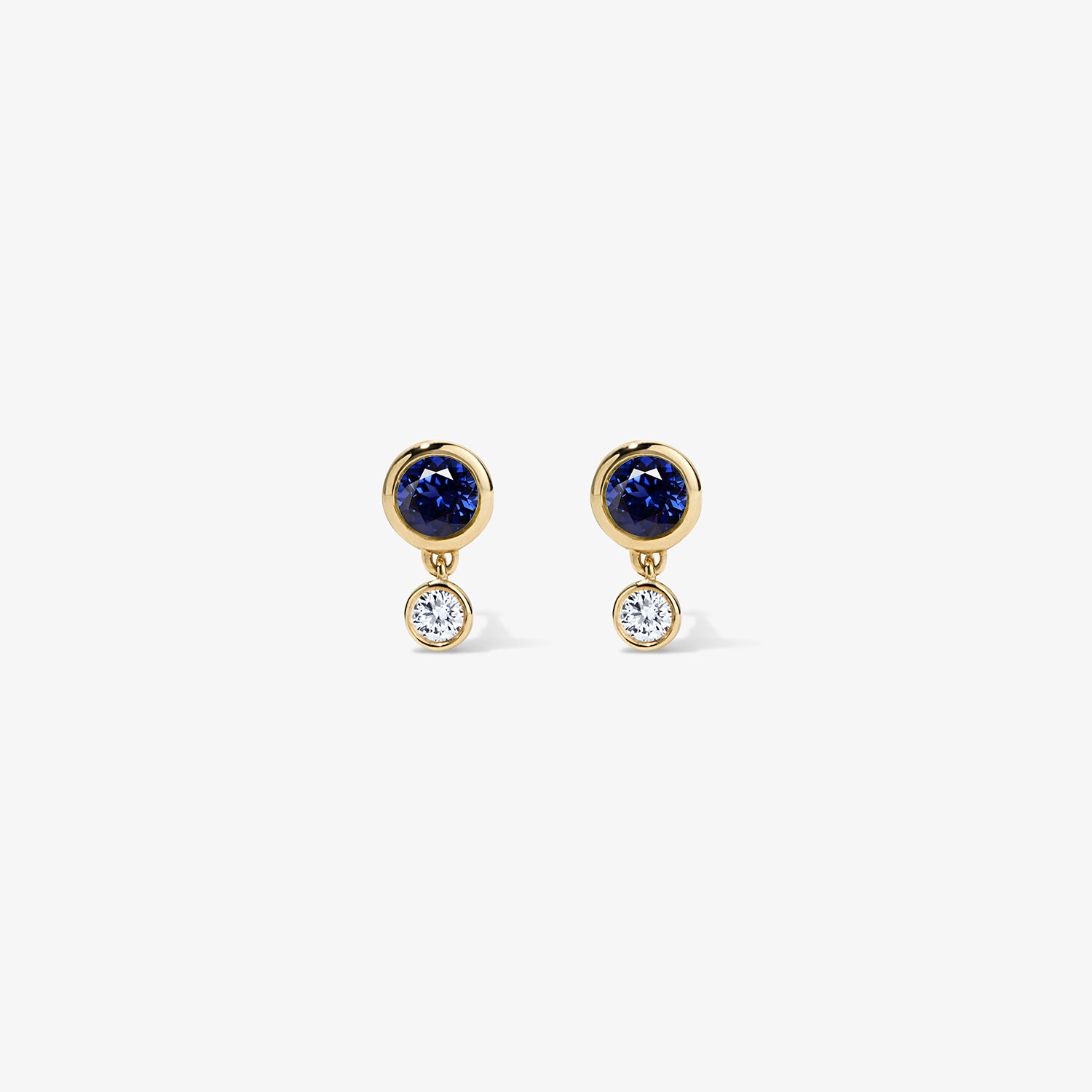 Margot Two Stone Bezel Stud Earrings 14K Yellow Gold Blue Sapphire