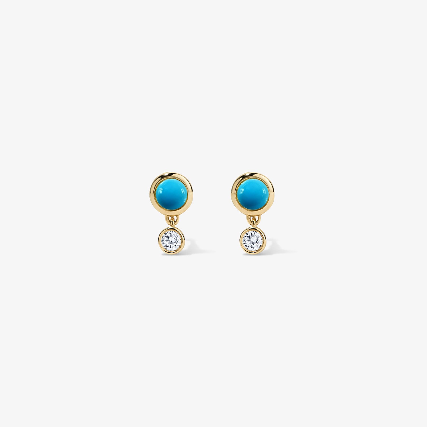 Margot Two Stone Bezel Stud Earrings 14K Yellow Gold Turquoise