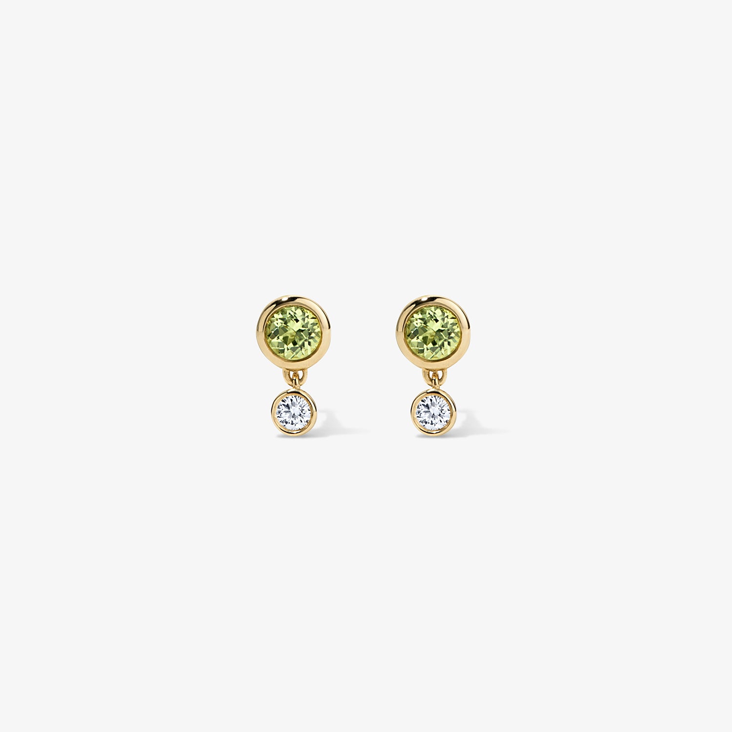 Margot Two Stone Bezel Stud Earrings 14K Yellow Gold Peridot