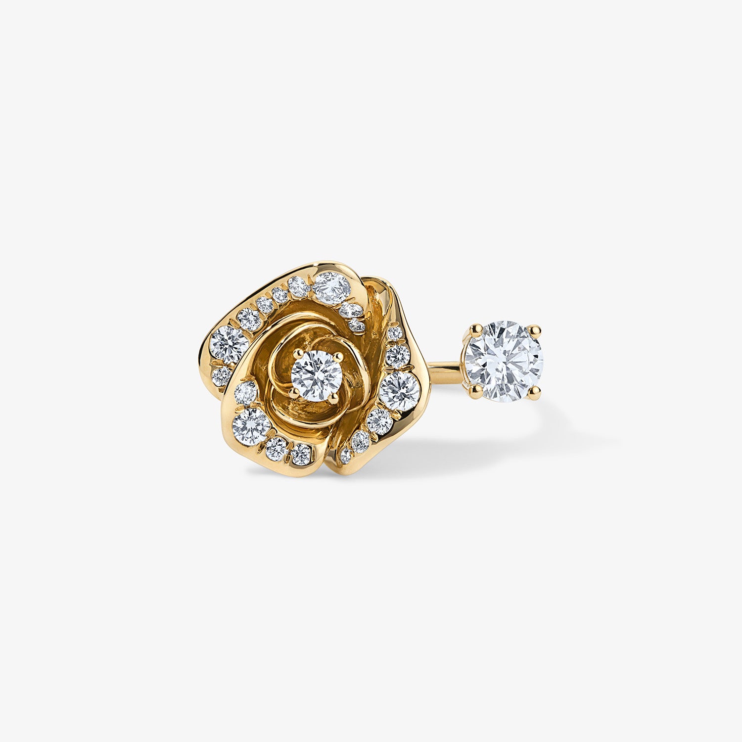 Token Pave Rose and Diamond Ring 14K Yellow Gold