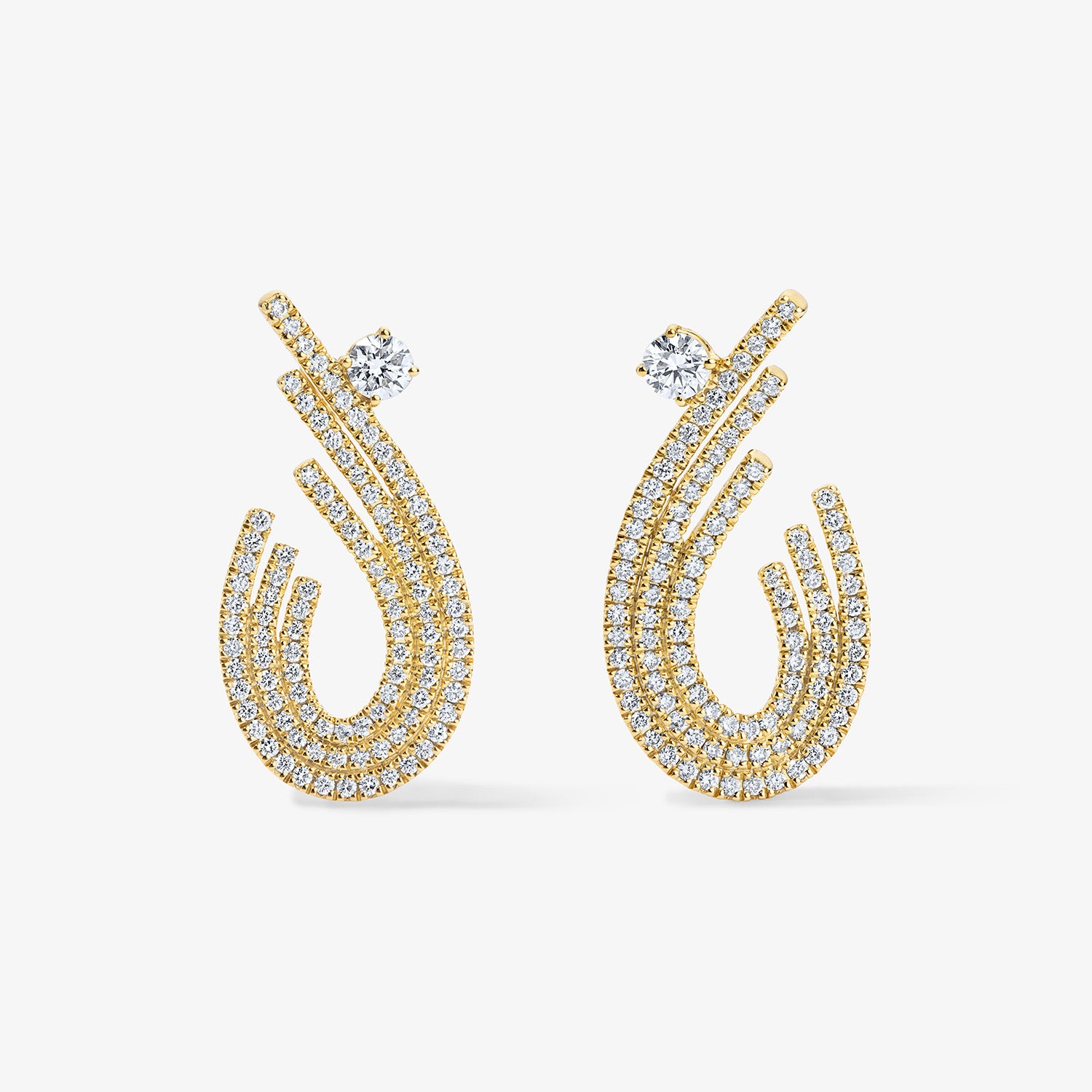 Astrid Pave Flare Statement Earrings 14K Yellow Gold