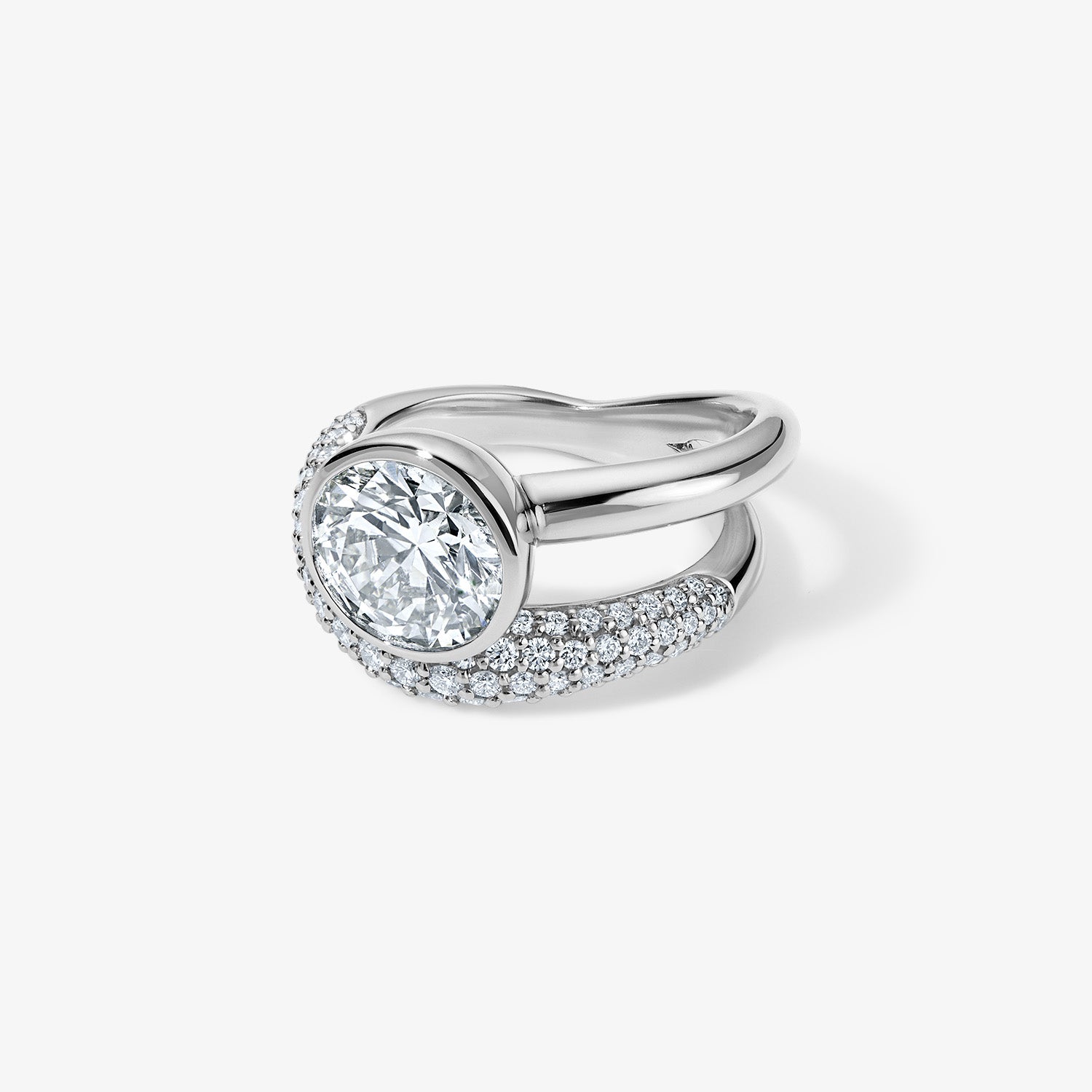 Round Brilliant Pave Domed Band and a Half Engagement Ring