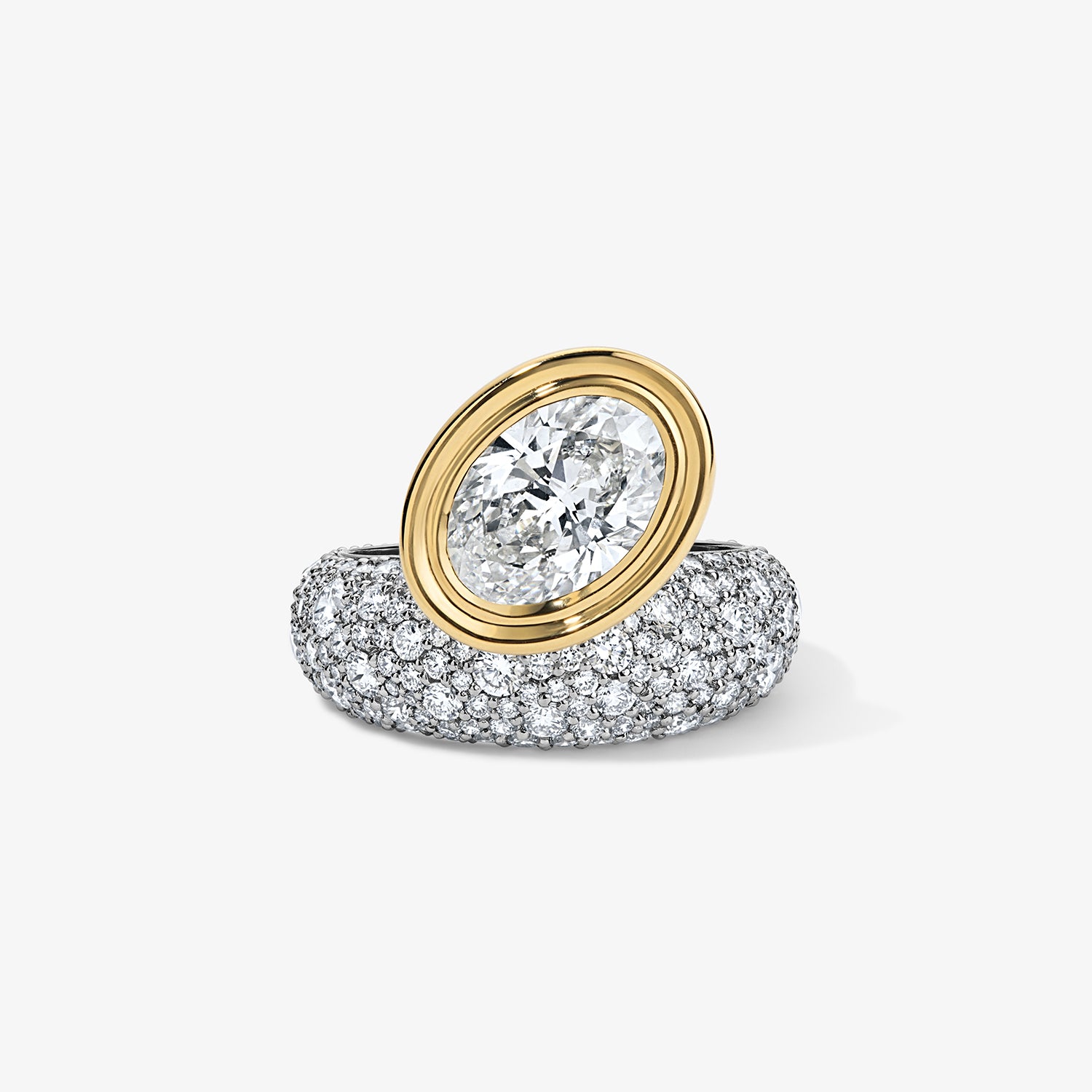 Two Tone Oval and Pave Madison Domed Engagement Ring