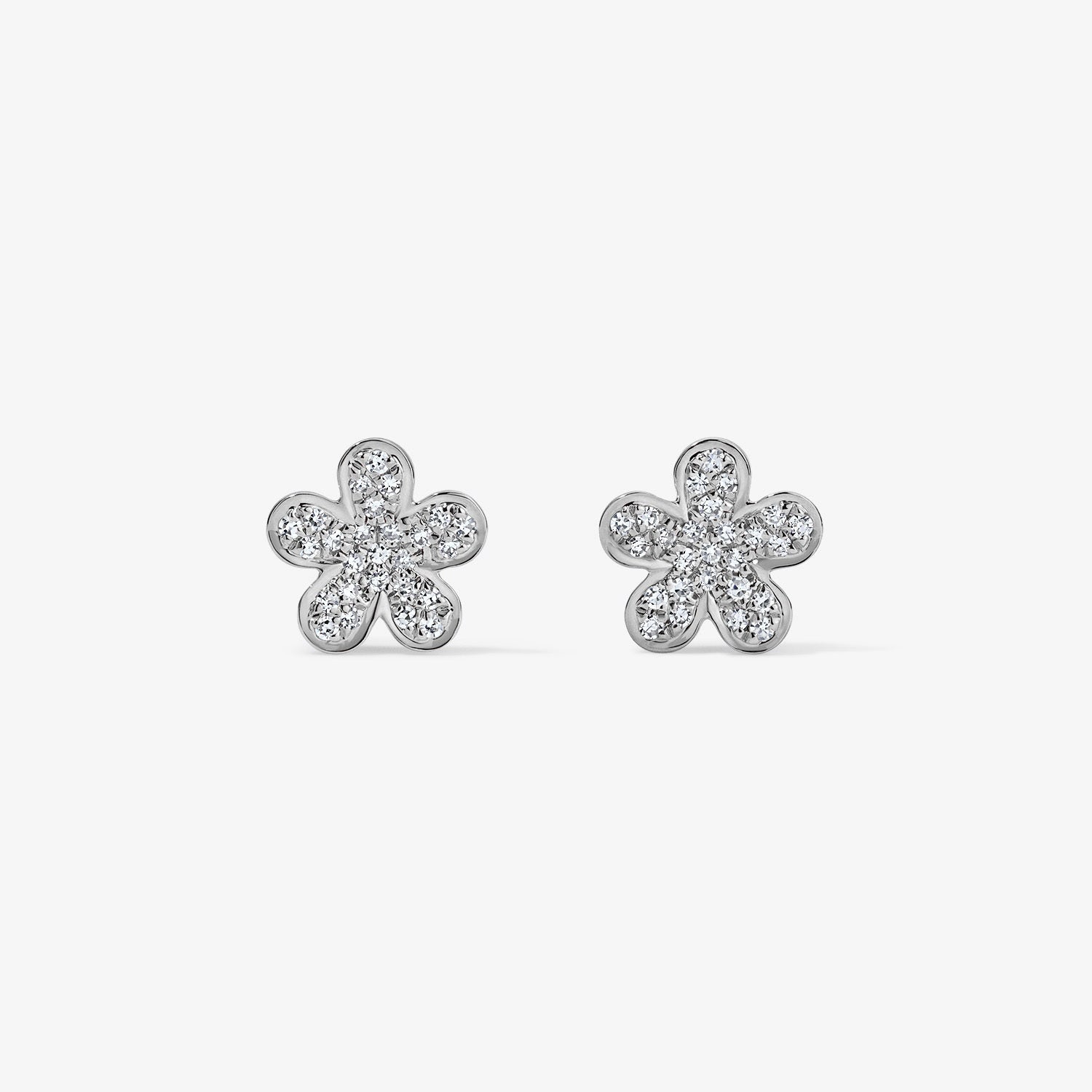 Mini Token Pave Flower Stud 14K White Gold