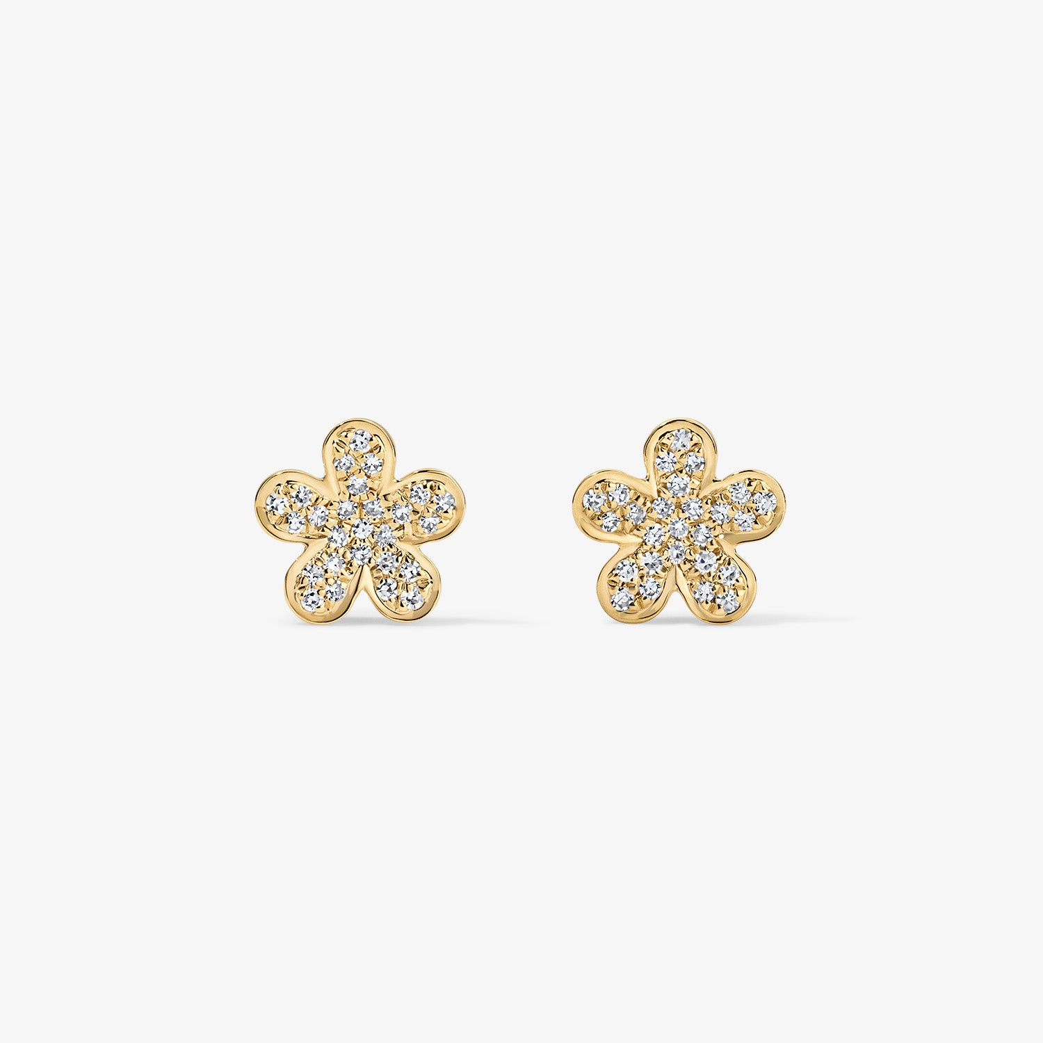 Mini Token Pave Flower Stud 14K Yellow Gold