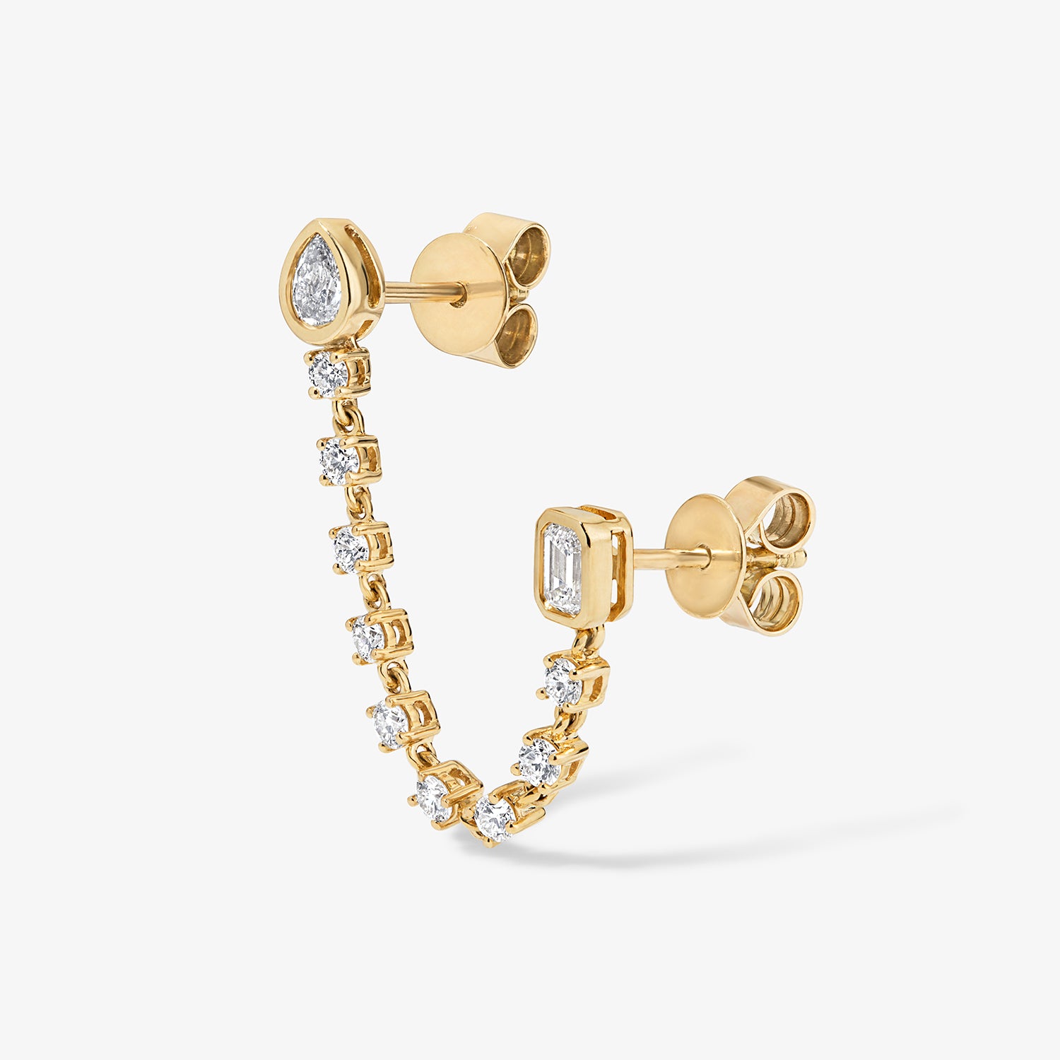 Celeste Pear and Emerald Diamond Chain Earring 14K Yellow Gold