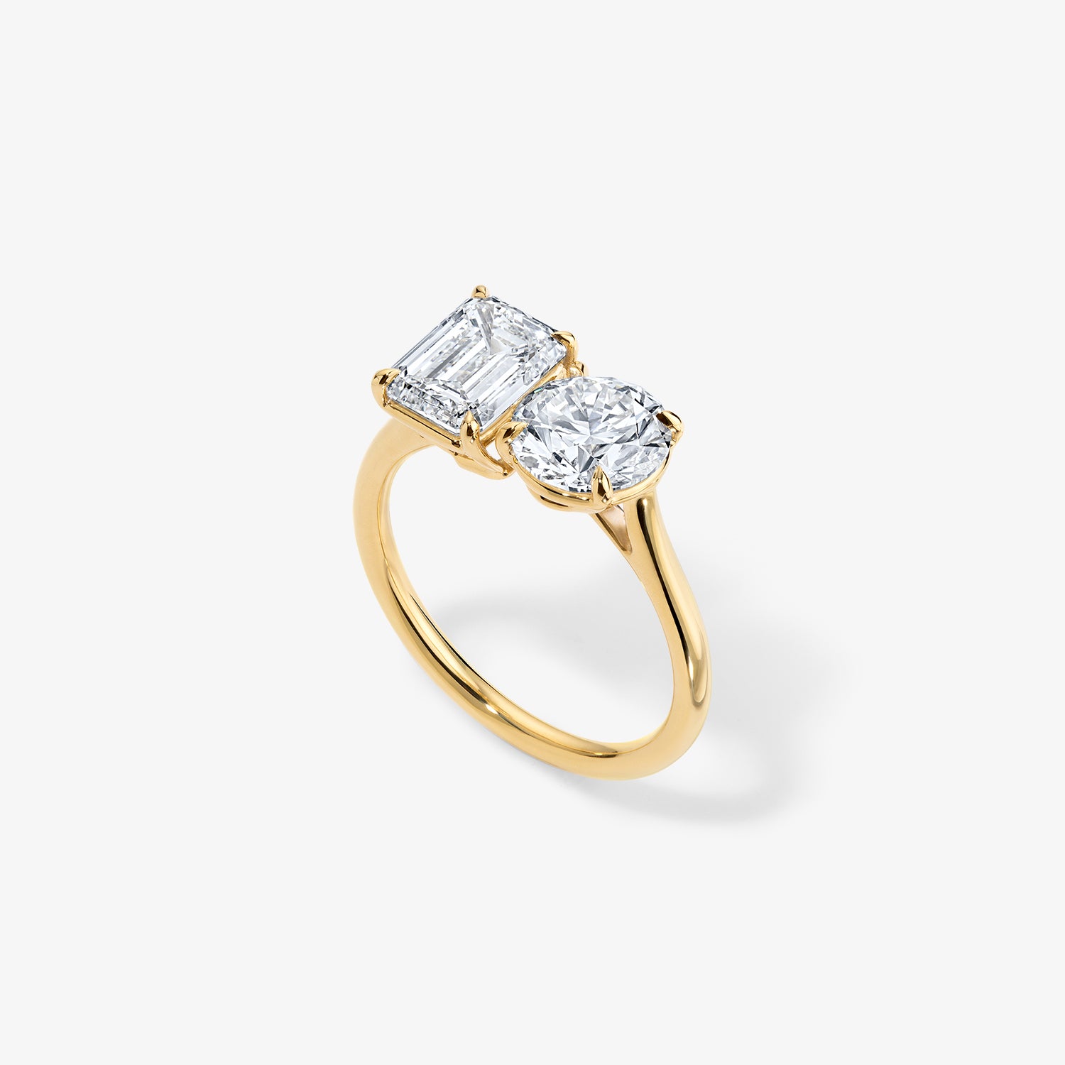 Signature Two Stone Emerald and Round Engagement Ring
