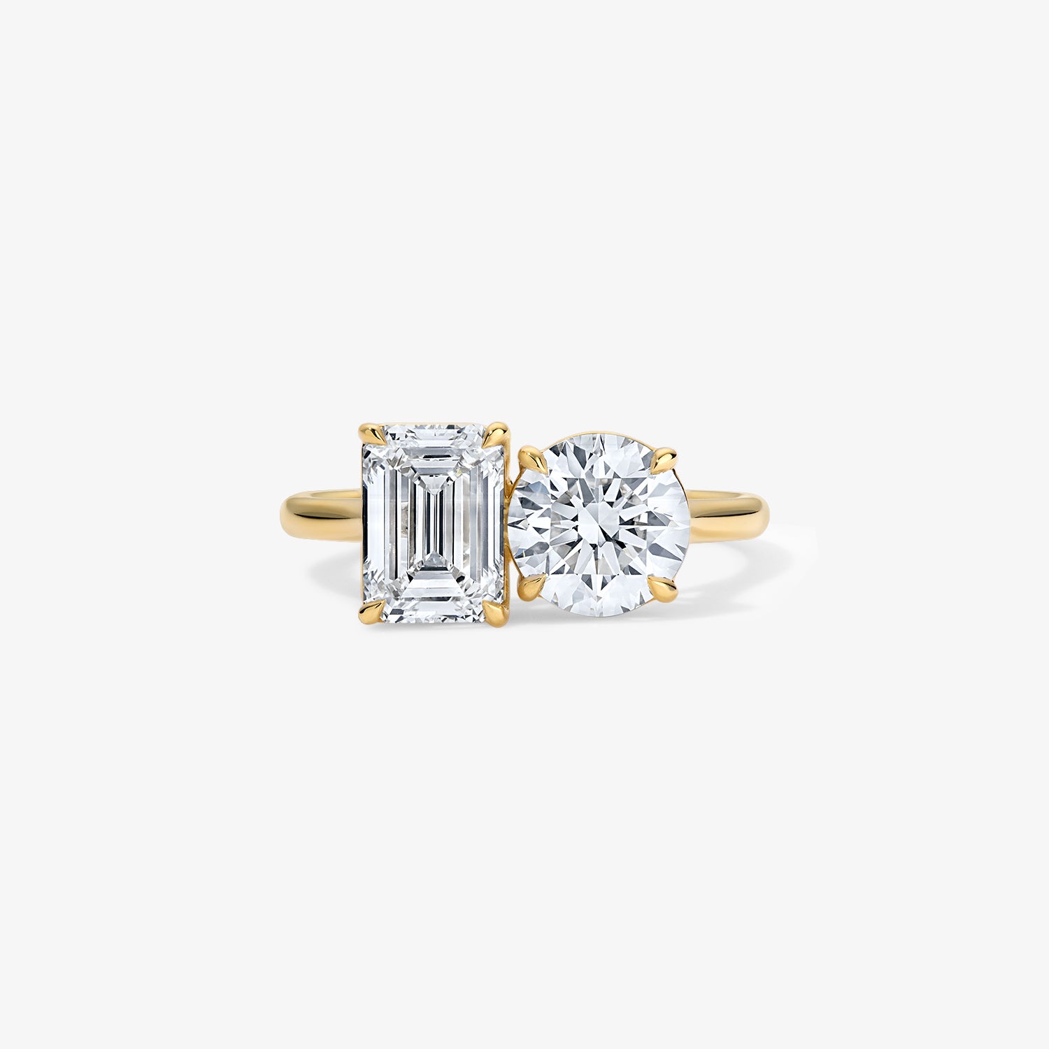 Signature Two Stone Emerald and Round Engagement Ring