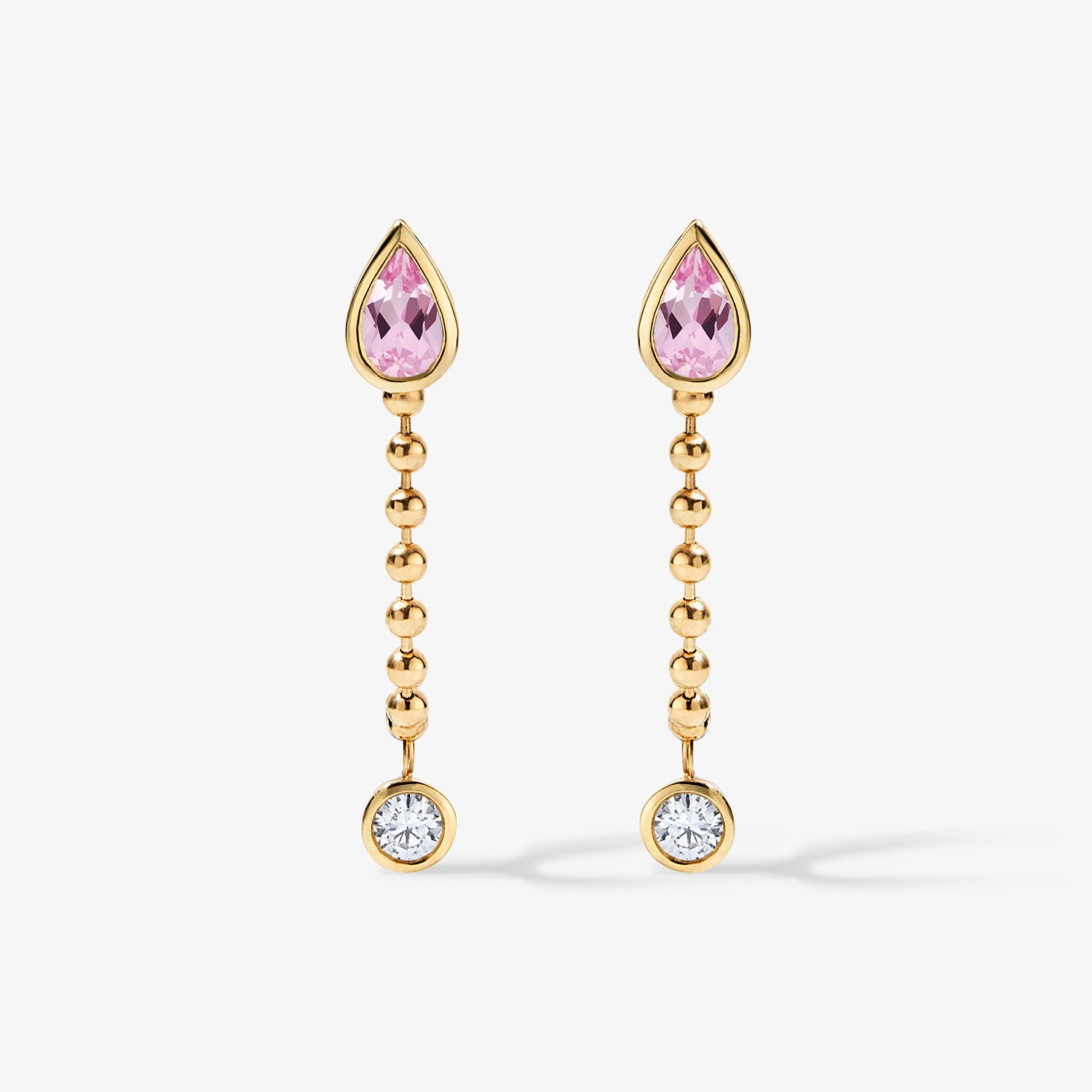 Margot Gemstone and Diamond Chain Earring 14K Yellow Gold Pink Sapphire
