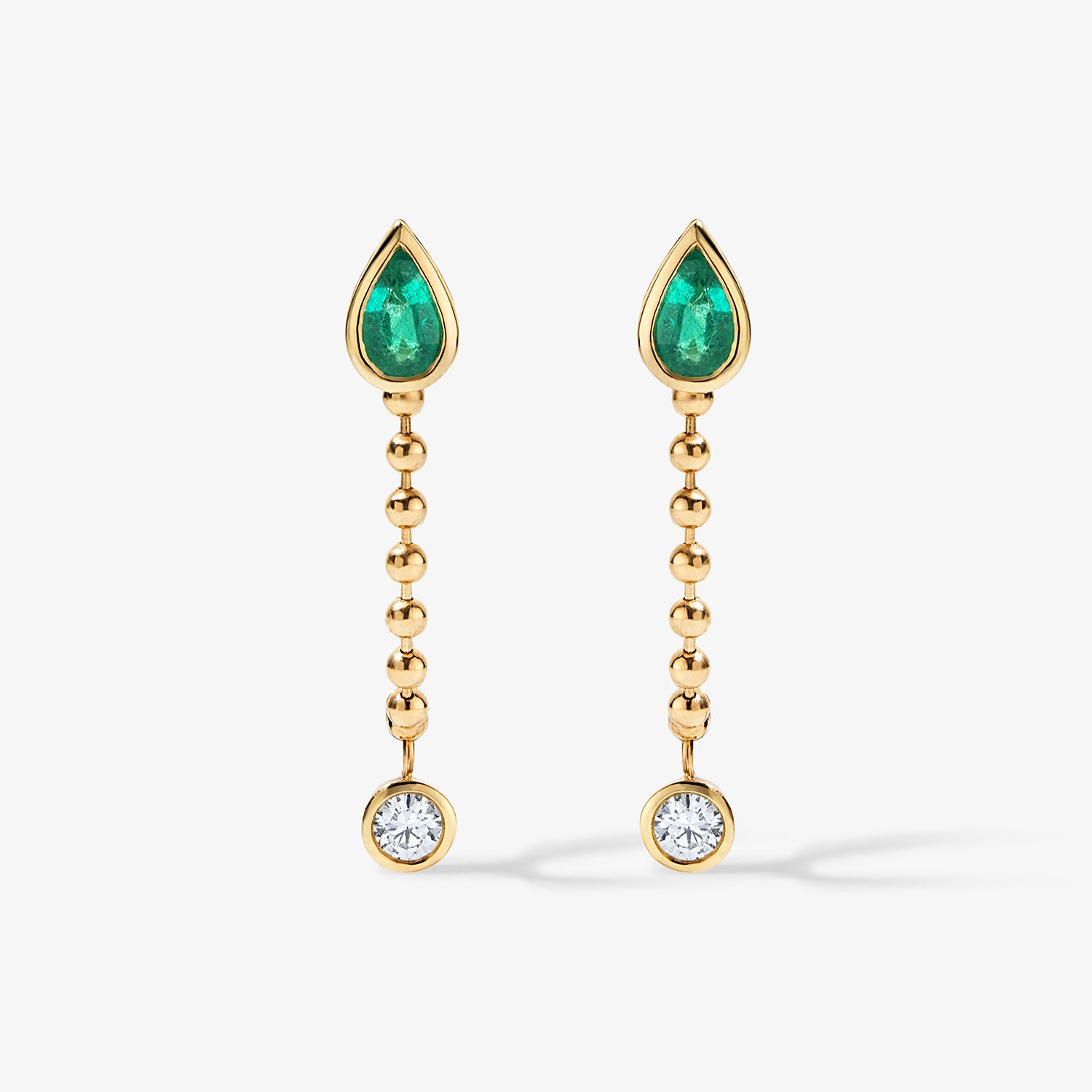 Margot Gemstone and Diamond Chain Earring 14K Yellow Gold Emerald