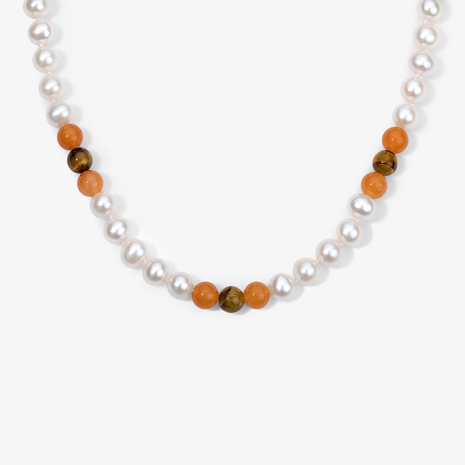 Kendall Pearl Necklace with Tigers Eye & Red Aventurine