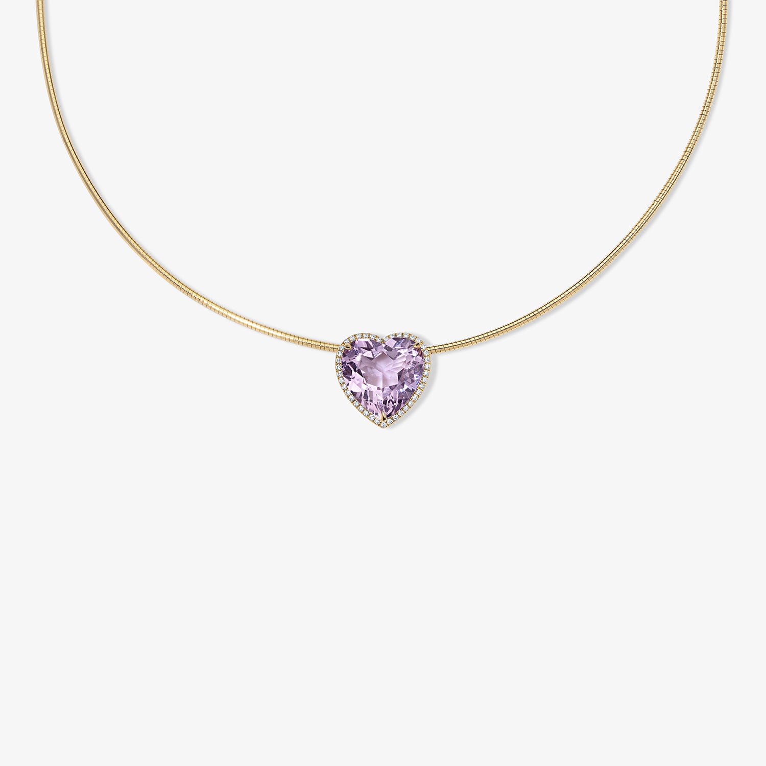 Heart Rose De France Candy Button Halo Pendant on Omega Chain 14K Yellow Gold