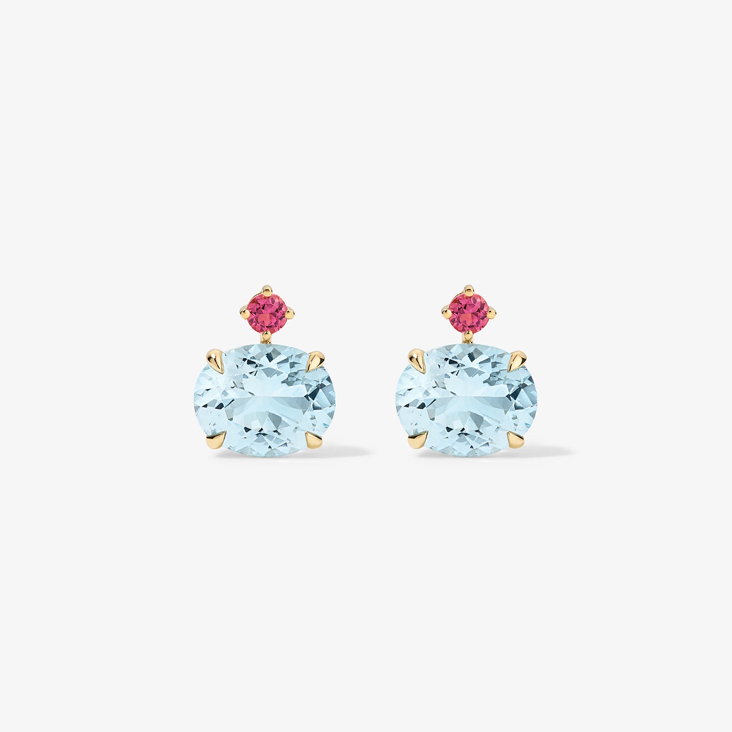 Candy Confetti Oval Aquamarine Studs 14K Yellow Gold