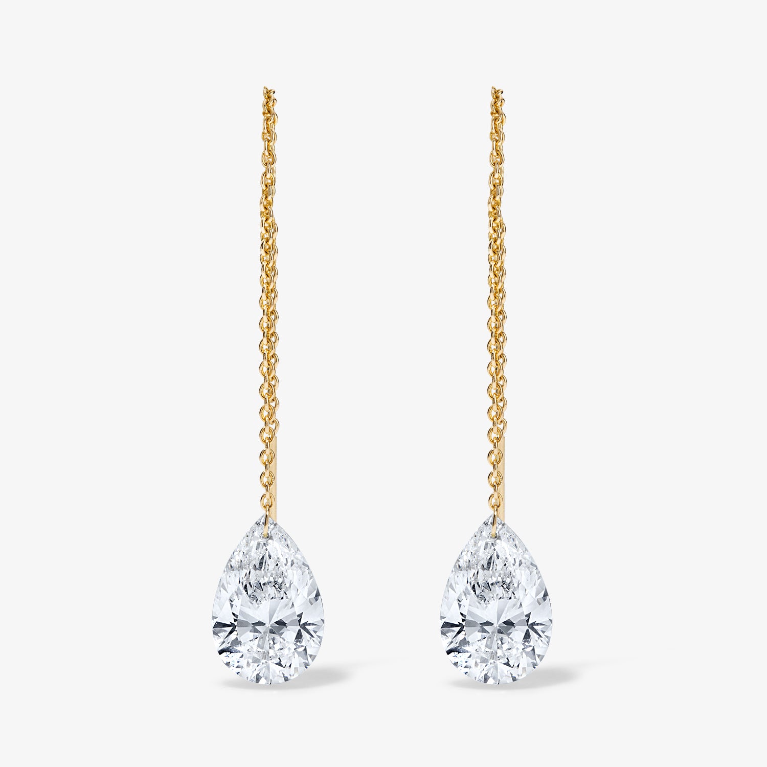 Lola Lab Grown Drilled Diamond Pear Threader Earrings 14K Yellow Gold
