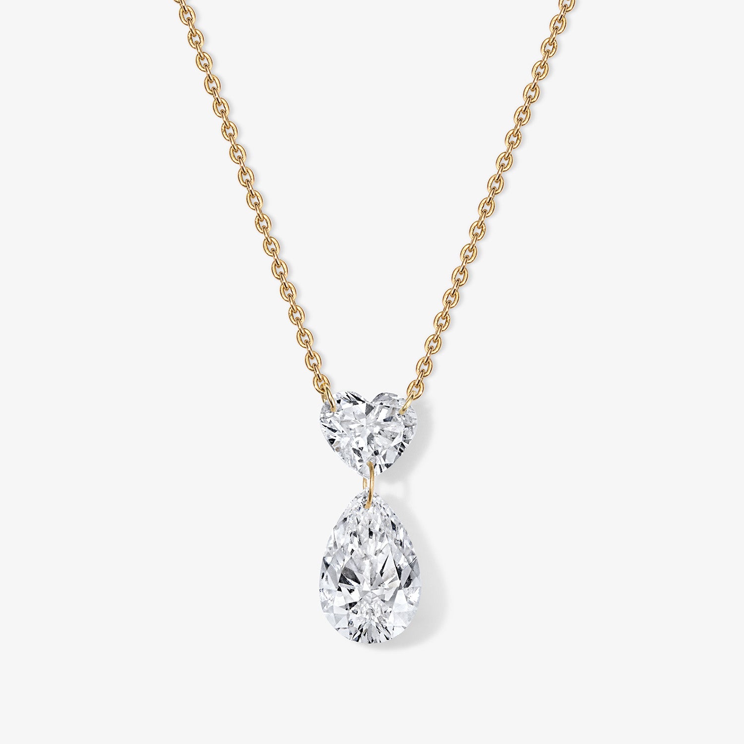 Lola Lab Grown Heart and Pear Drop Drilled Diamond Necklace 14K Yellow Gold 16-18in