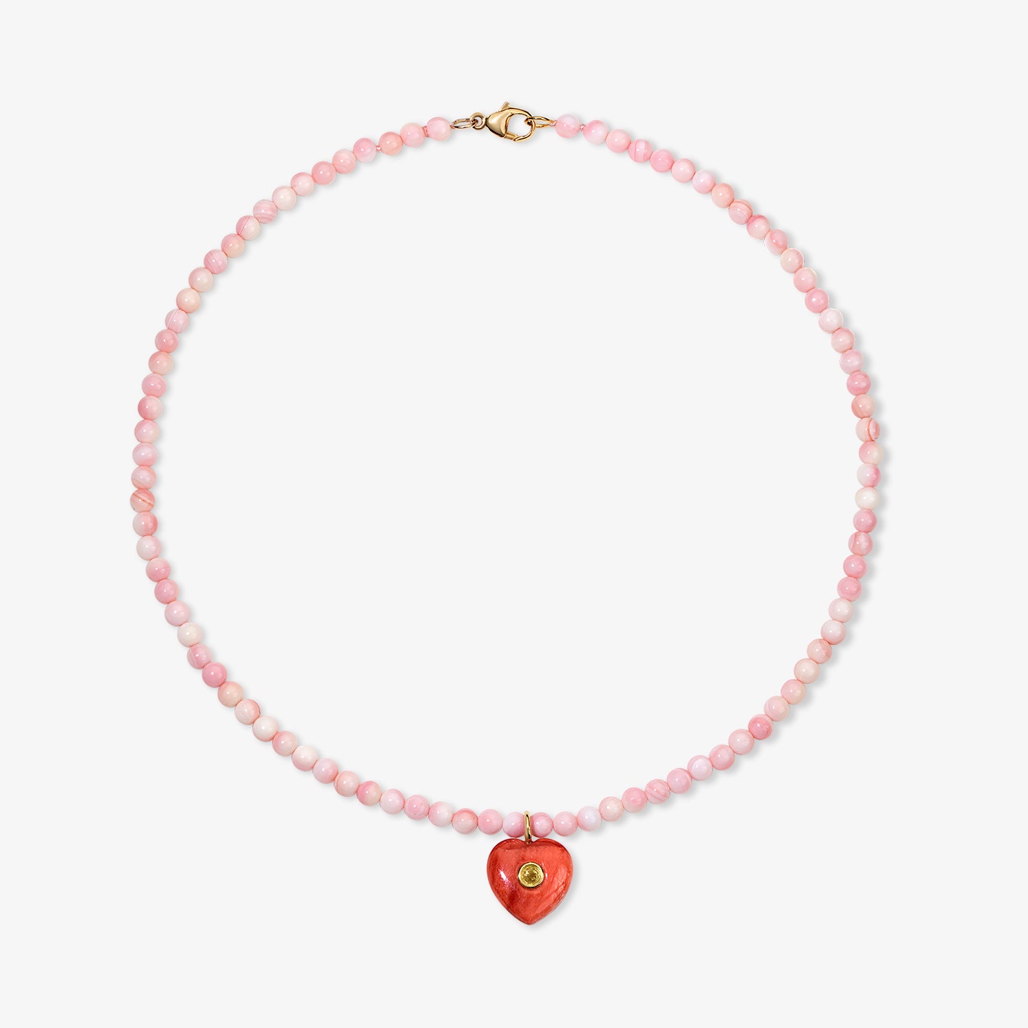 Kendall Conch Shell Beaded Necklace with Spiny Oyster Shell Heart Charm