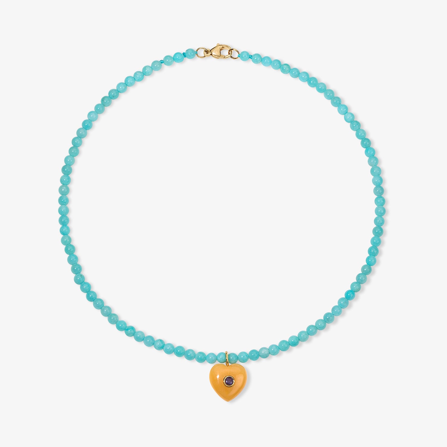 Kendall Amazonite Beaded Necklace with Yellow Jade Heart Charm