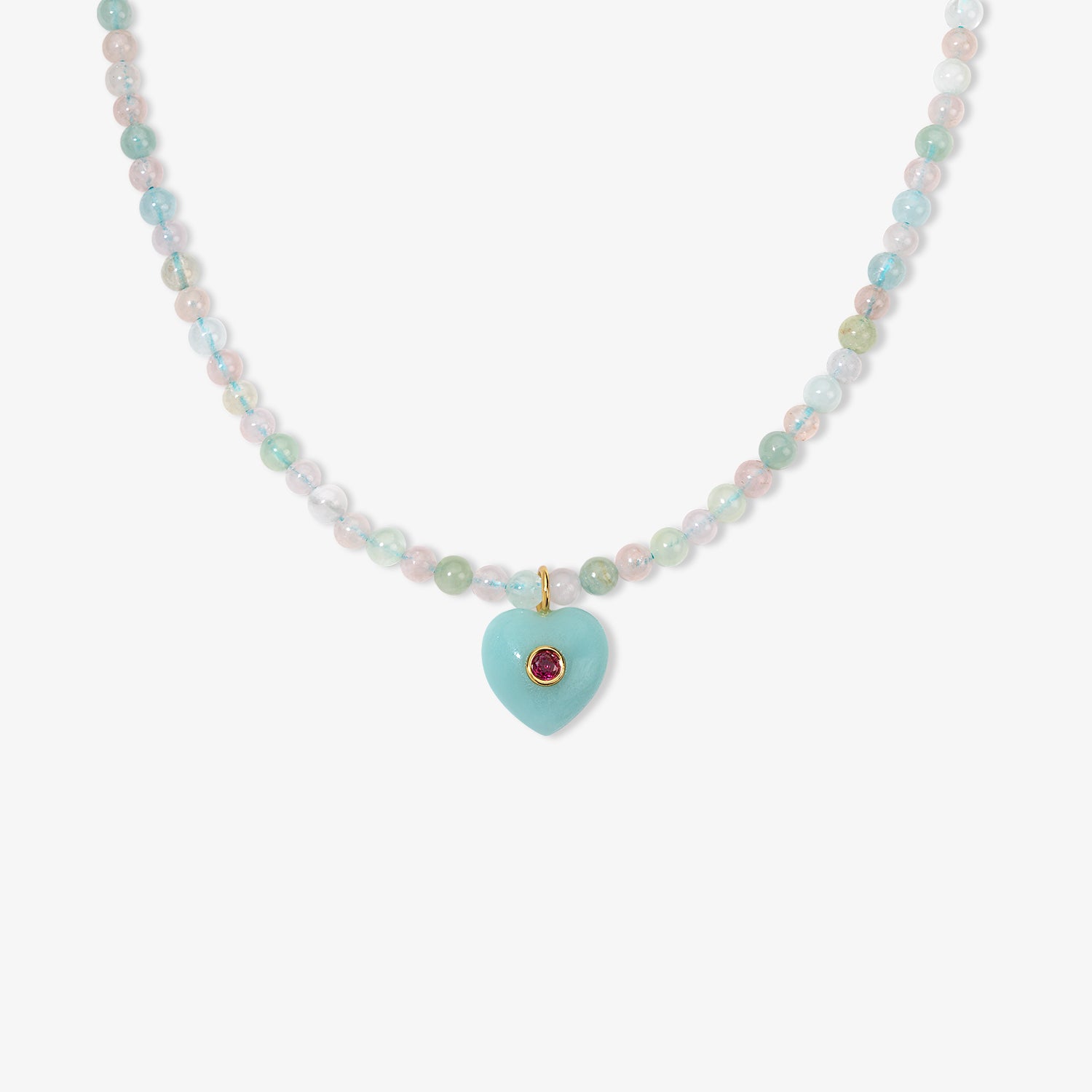 Kendall Aquamarine Beaded Necklace with Amazonite Heart Charm