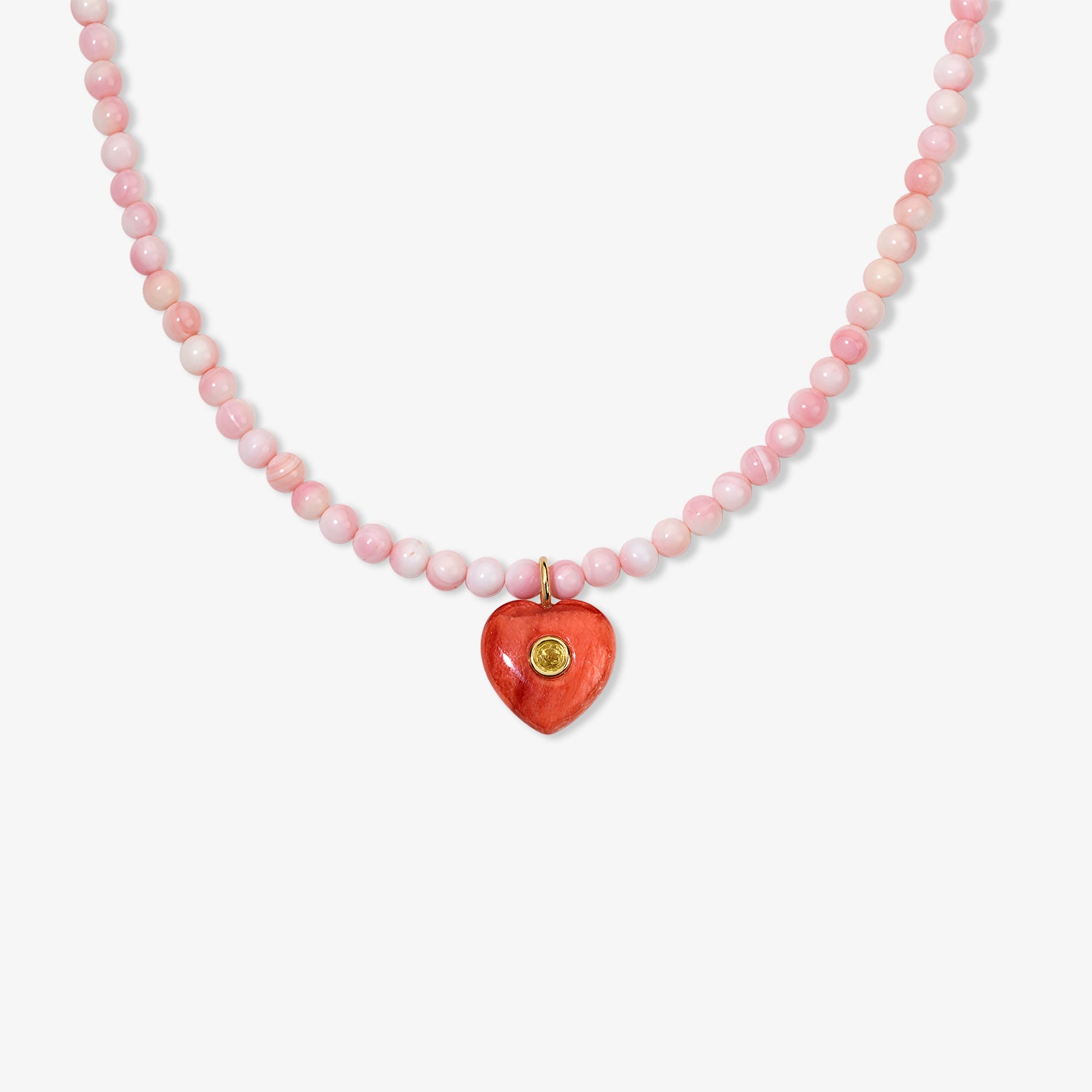Kendall Conch Shell Beaded Necklace with Spiny Oyster Shell Heart Charm