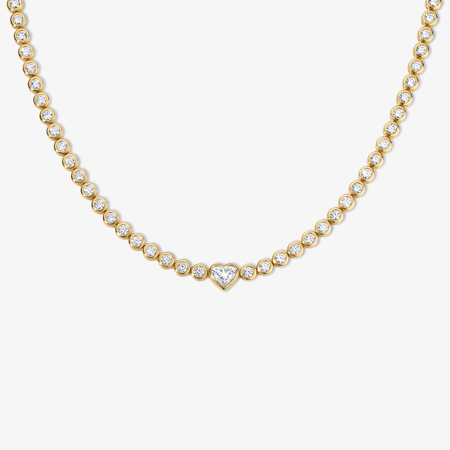 Undecided Bezel Tennis Necklace with Heart Center