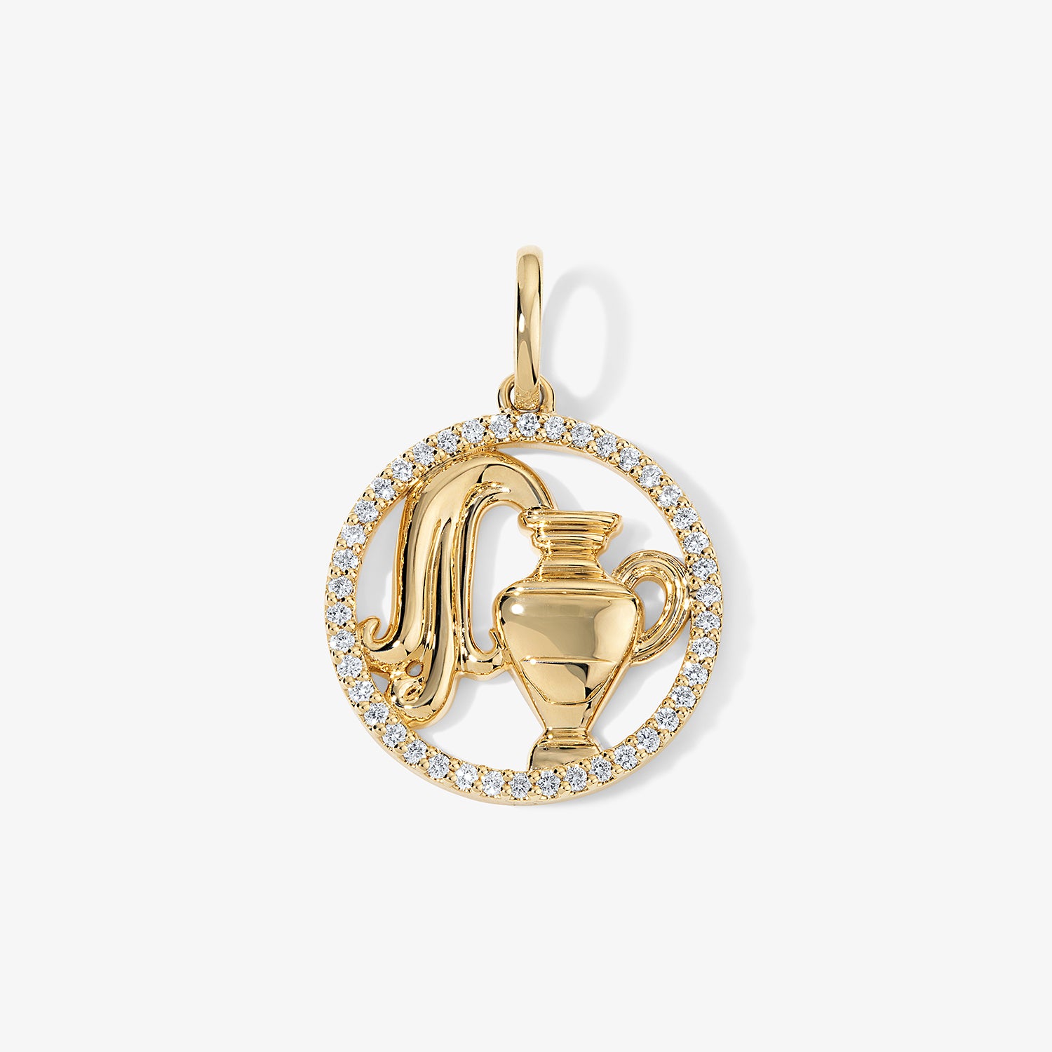 Token Zodiac Open Frame Aquarius Pendant 14K Yellow Gold