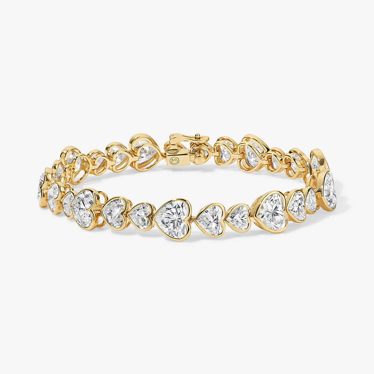 Coco Lab Diamond Heart Bezel Tennis Bracelet 14K Yellow Gold