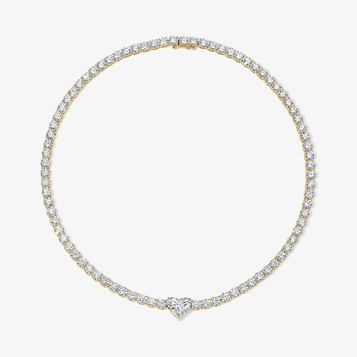 Coco Lab Diamond Heart Tennis Necklace 14K Yellow Gold