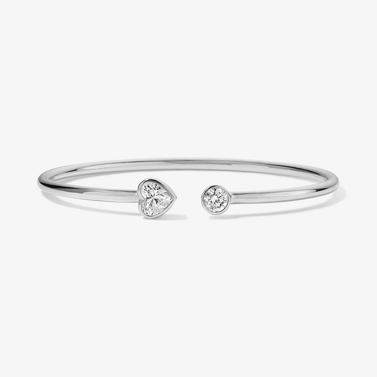 Coco Lab Diamond Heart Round Flex Bangle 14K White Gold Petite