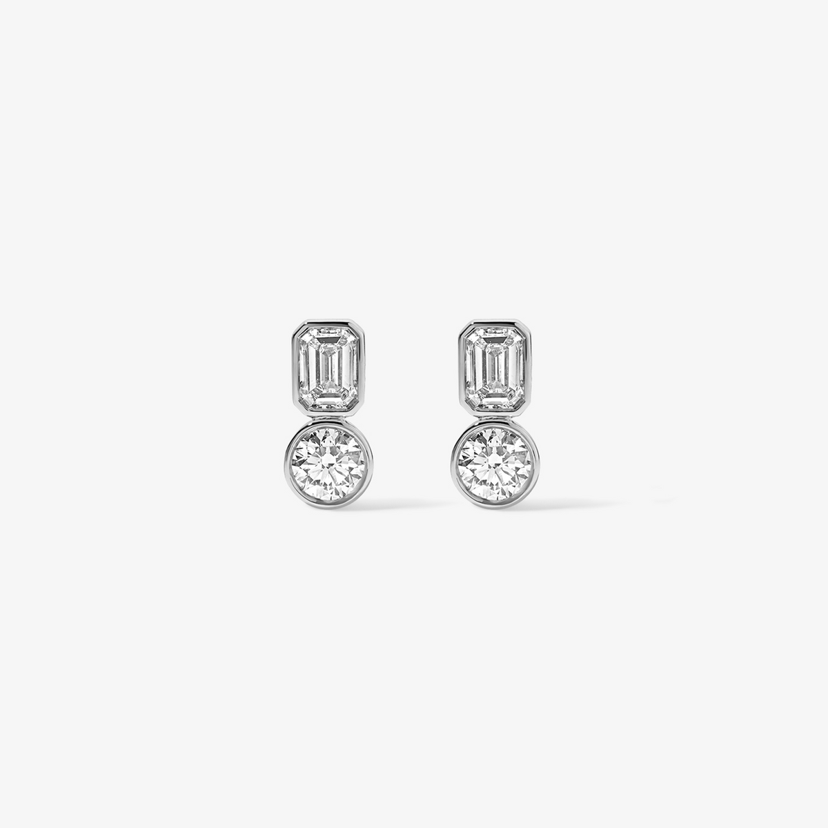 Coco Lab Diamond Emerald Round Studs 14K White Gold Regular