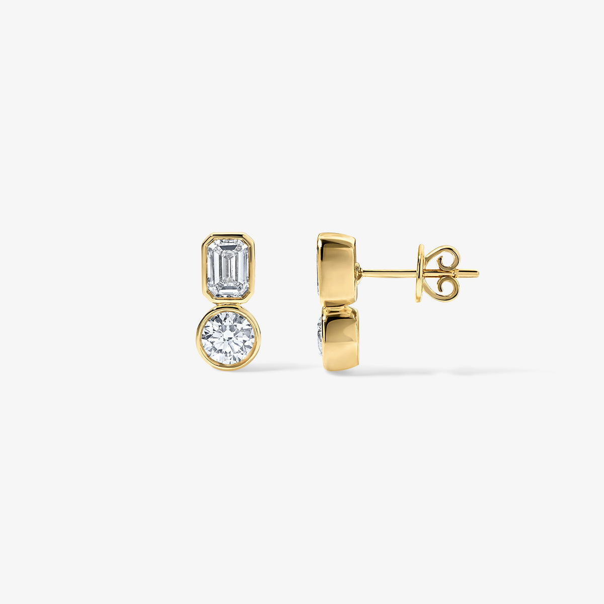 Coco Lab Diamond Emerald Round Studs 14K Yellow Gold Regular