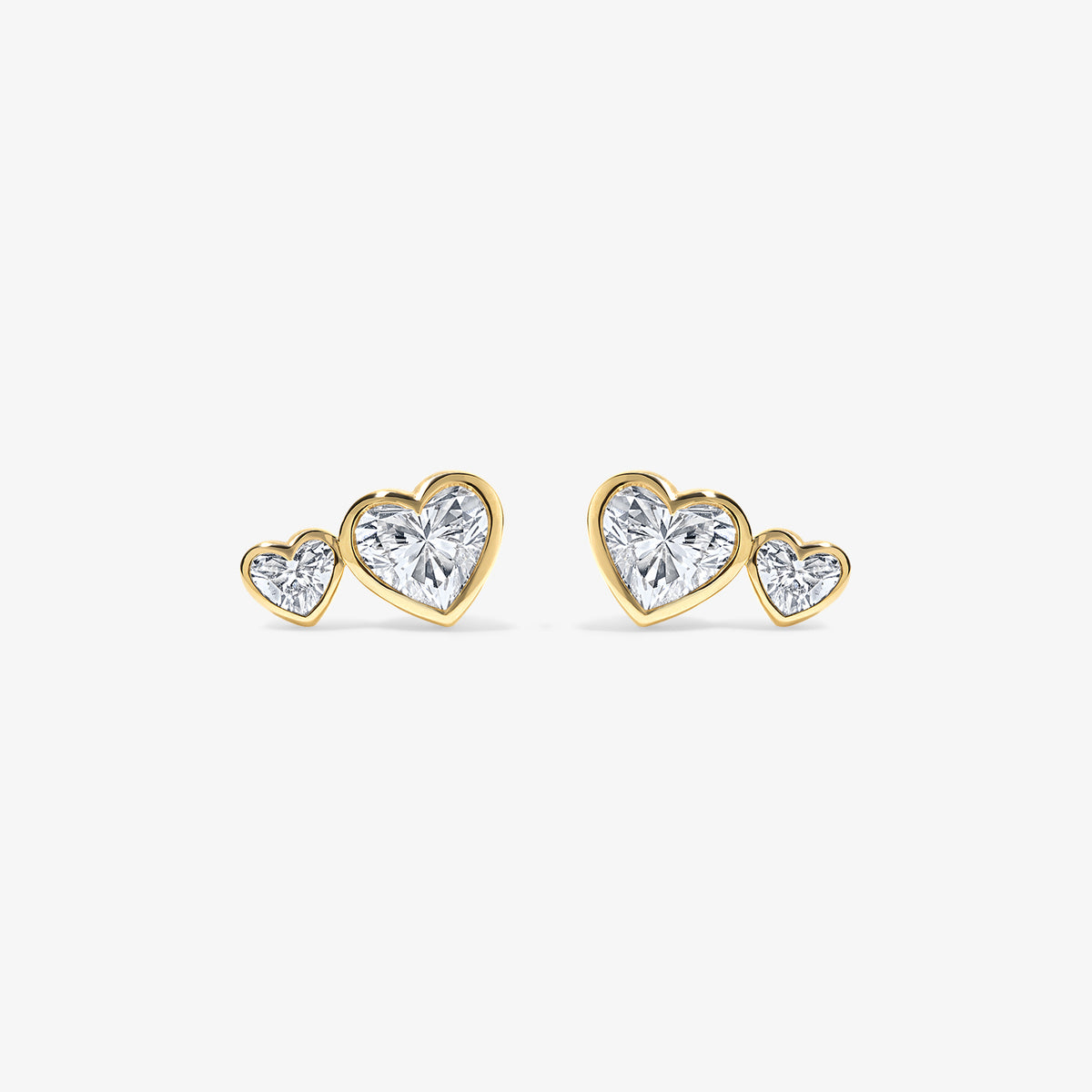 Coco Lab Diamond Two Stone Heart Studs 14K Yellow Gold Regular