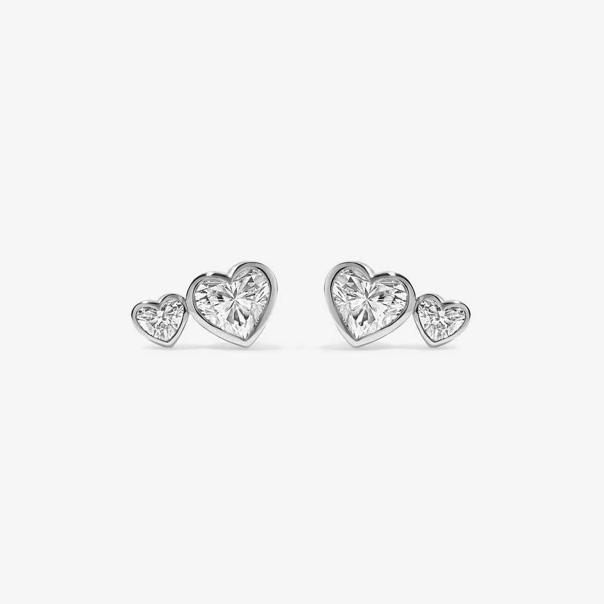 Coco Lab Diamond Two Stone Heart Studs 14K White Gold Regular