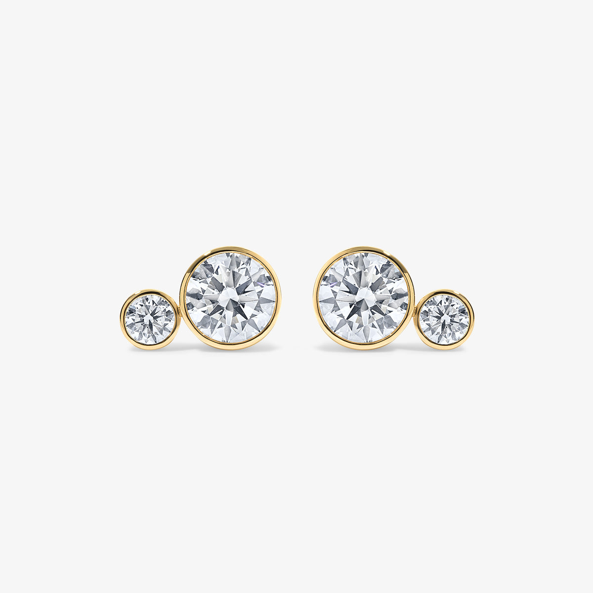 Coco Lab Diamond Two Stone Round Studs 14K Yellow Gold